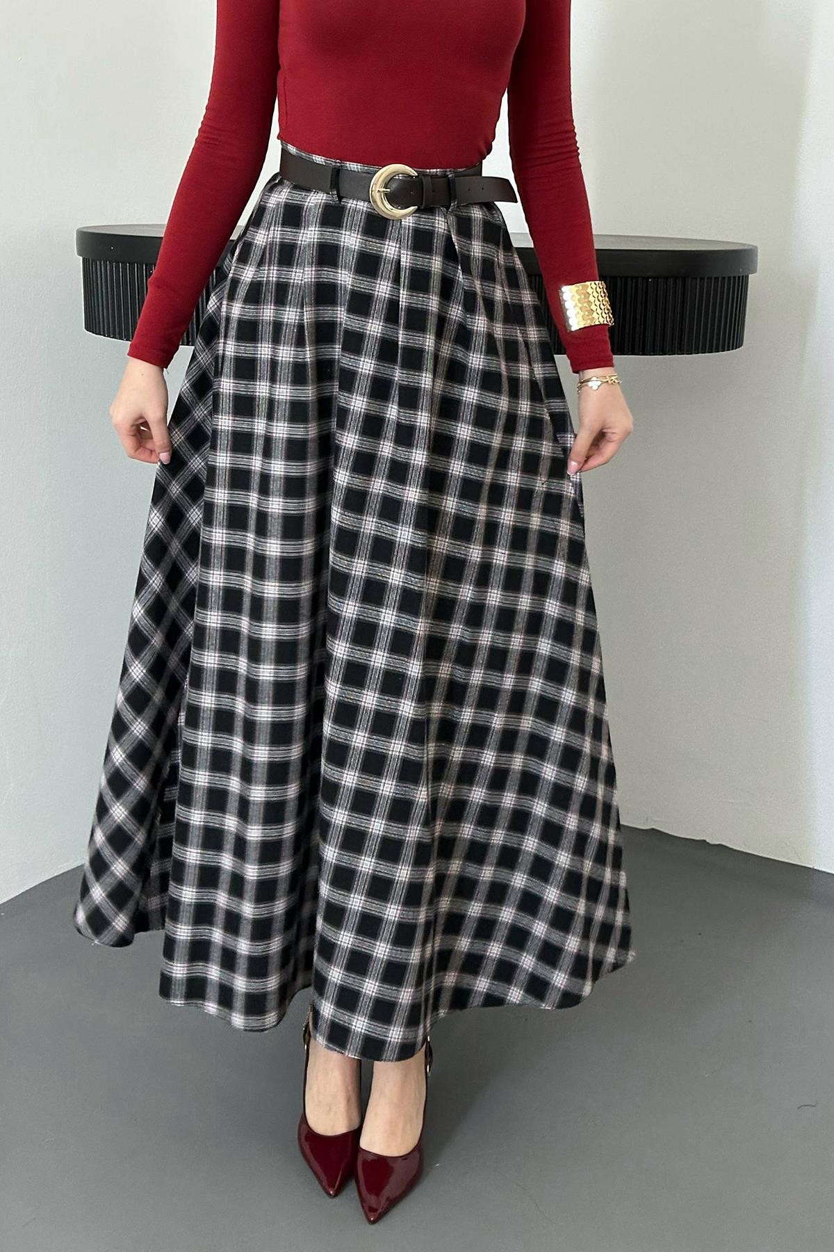 Toptan Siyah Ekoseli Etek