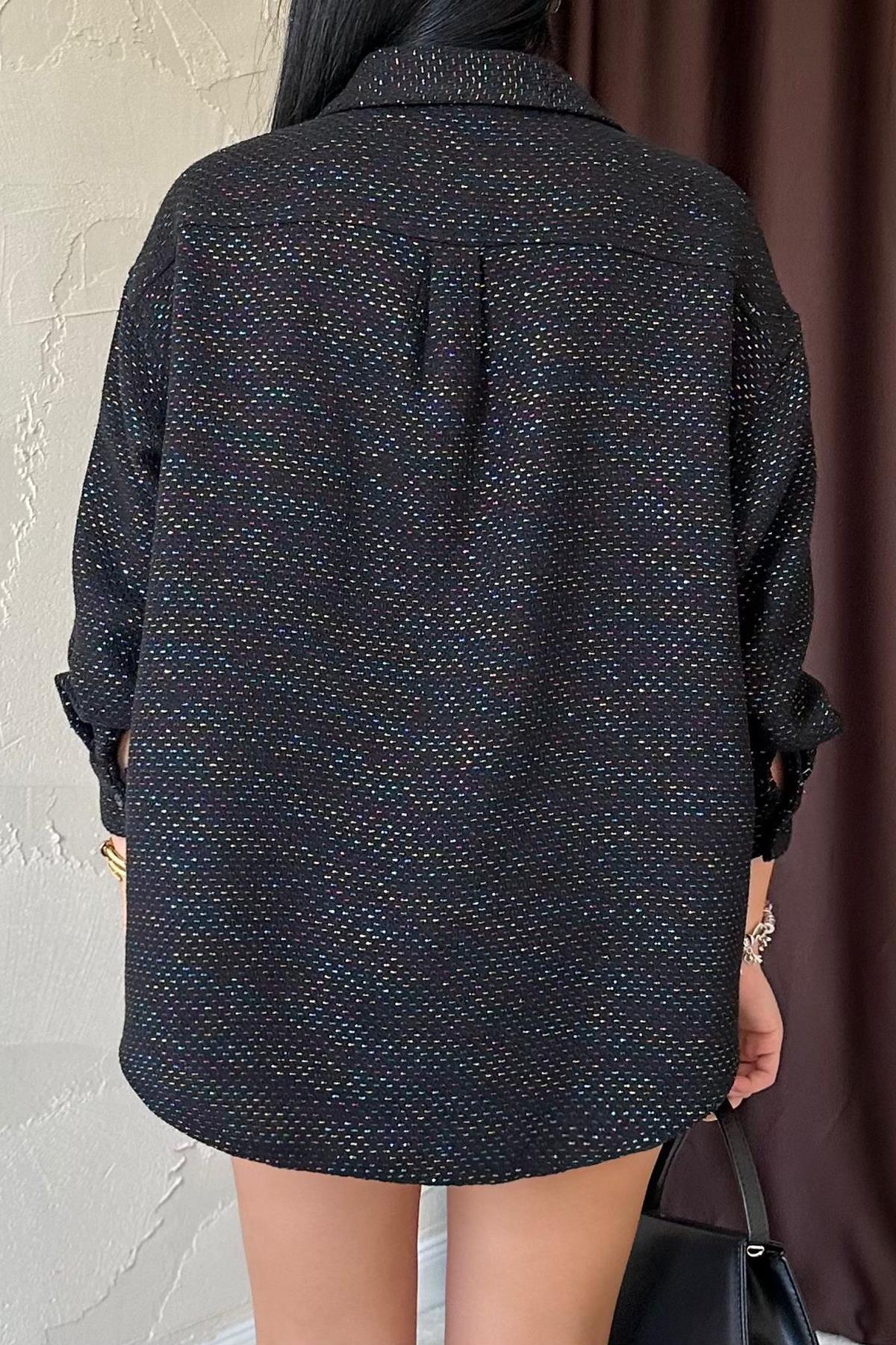 Toptan Siyah Işıltılı Gömlek