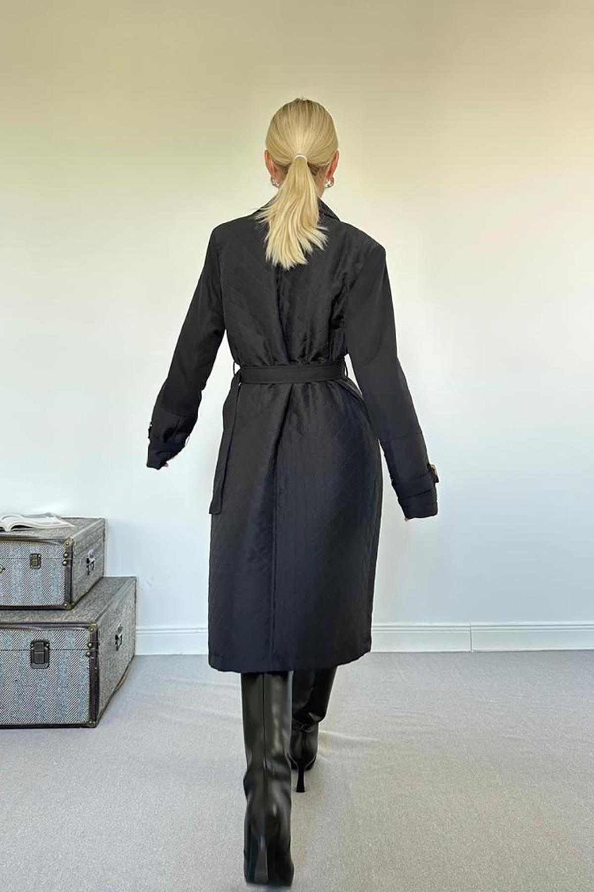 Toptan Siyah Kapitone Trençkot