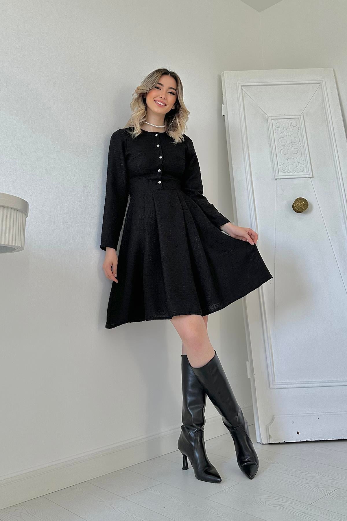 Toptan Siyah Kısa Klasik Elbise