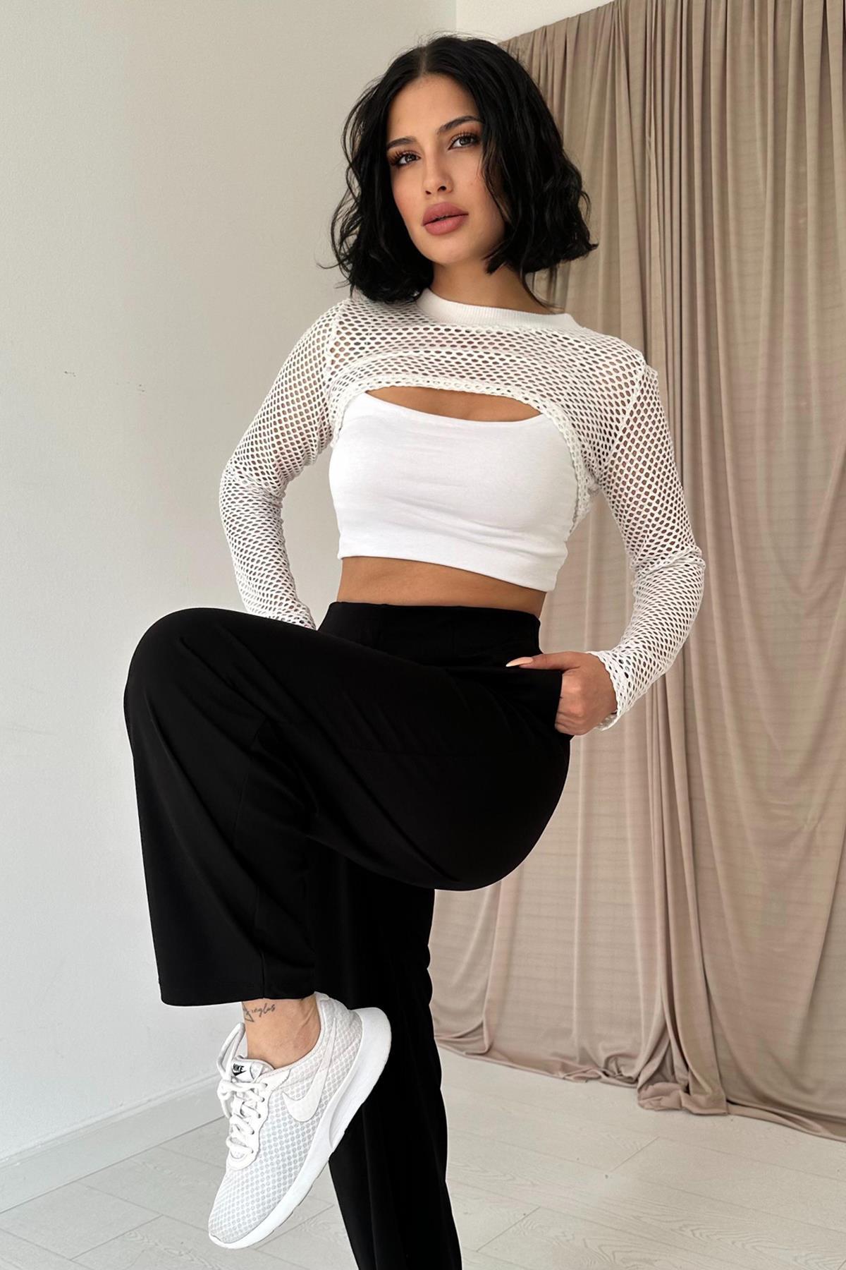 Toptan Siyah Pensli Lastik Detaylı Pantolon