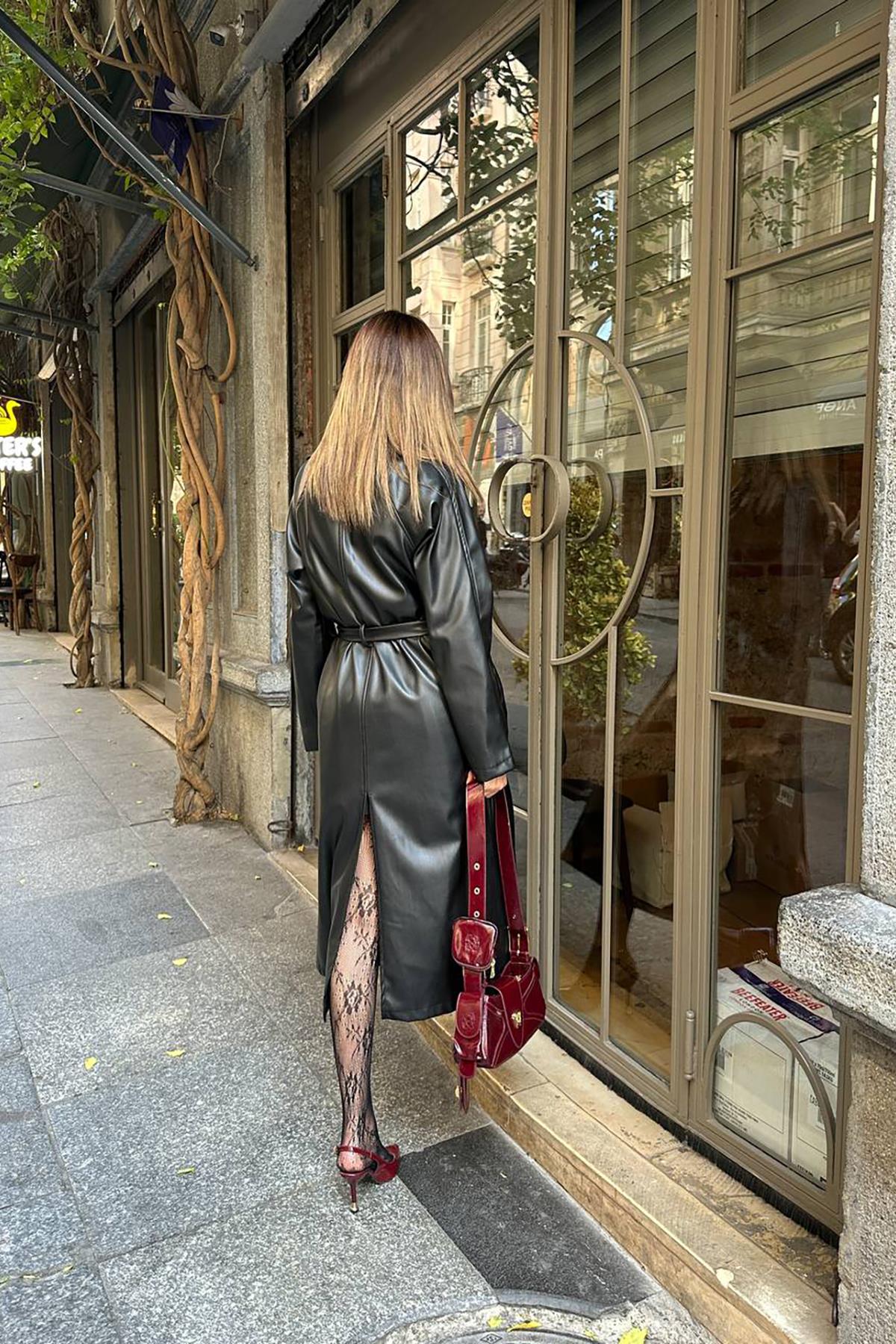 Toptan Siyah Reglan Kol Trençkot