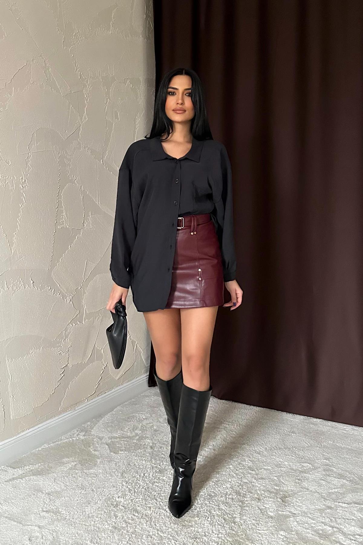 Toptan Siyah Salaş Gömlek Siyah L