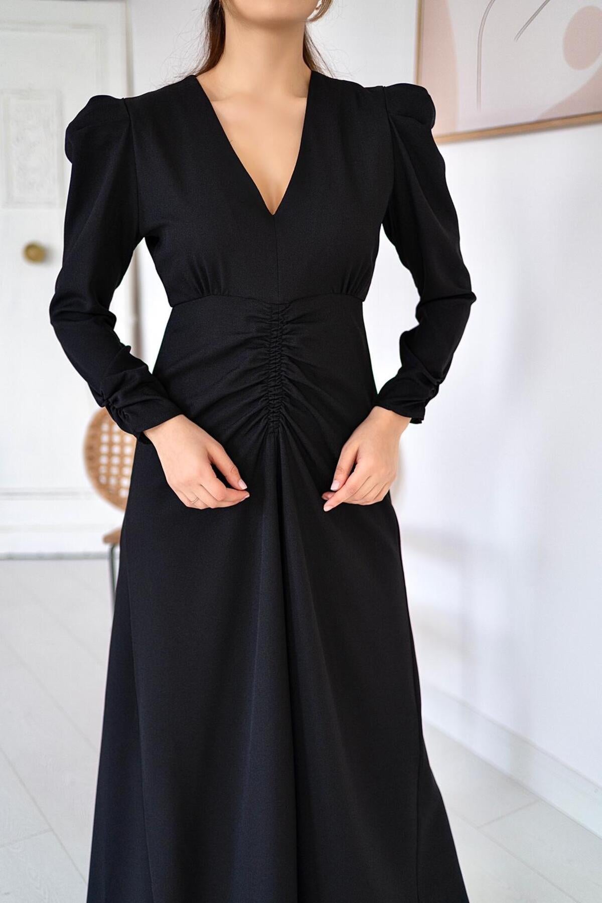 Toptan Siyah Sırt Dekolteli Elbise