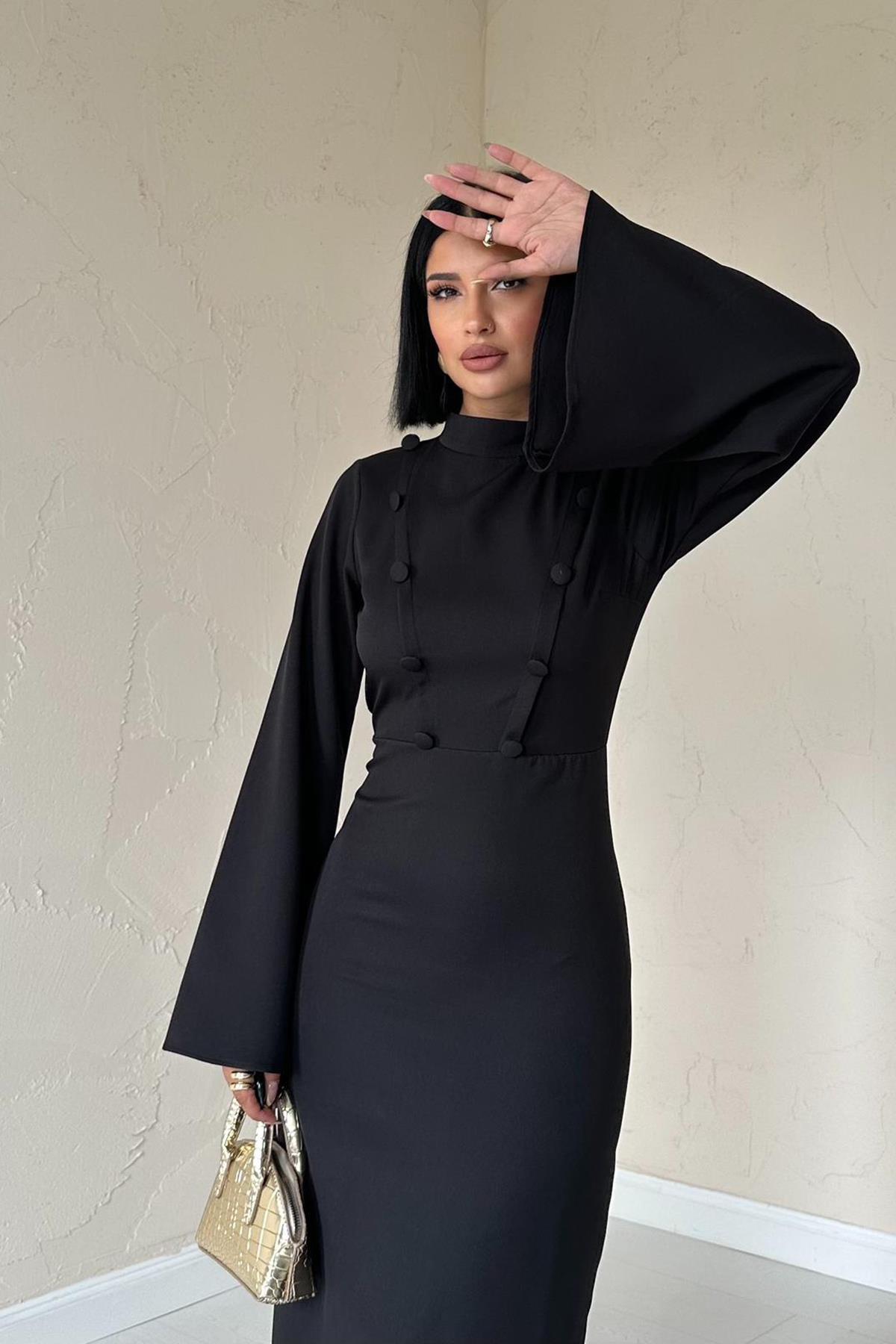 Toptan Siyah Tek Kollu Elbise