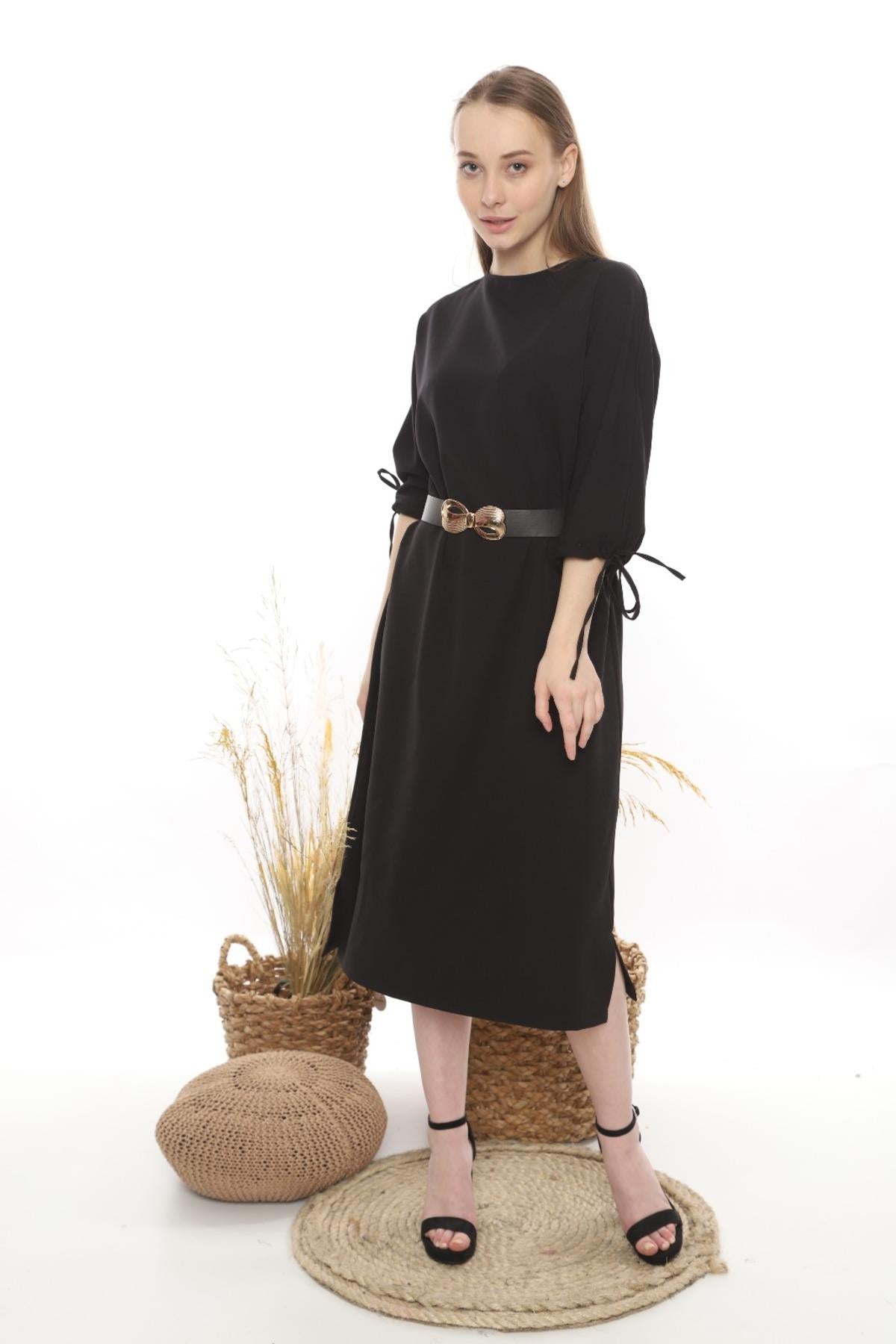 Toptan Siyah Topshop Yırtmaçlı Elbise