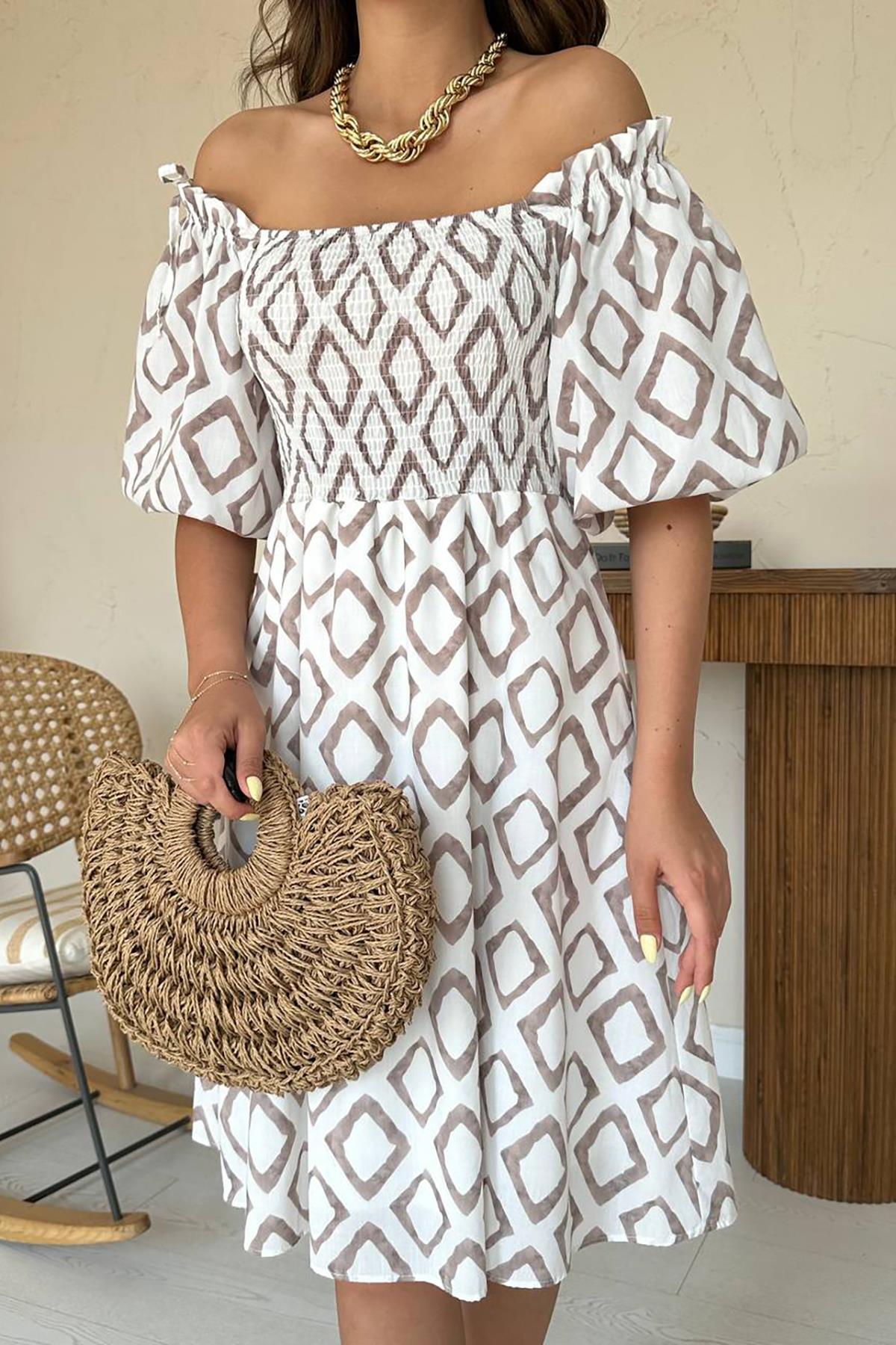 Toptan Vizon Kare Desenli Yazlık Elbise