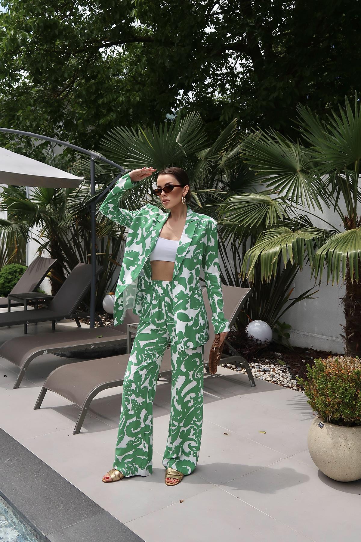 Toptan Yeşil Ceket Ve Pantolon Takım Yeşil L