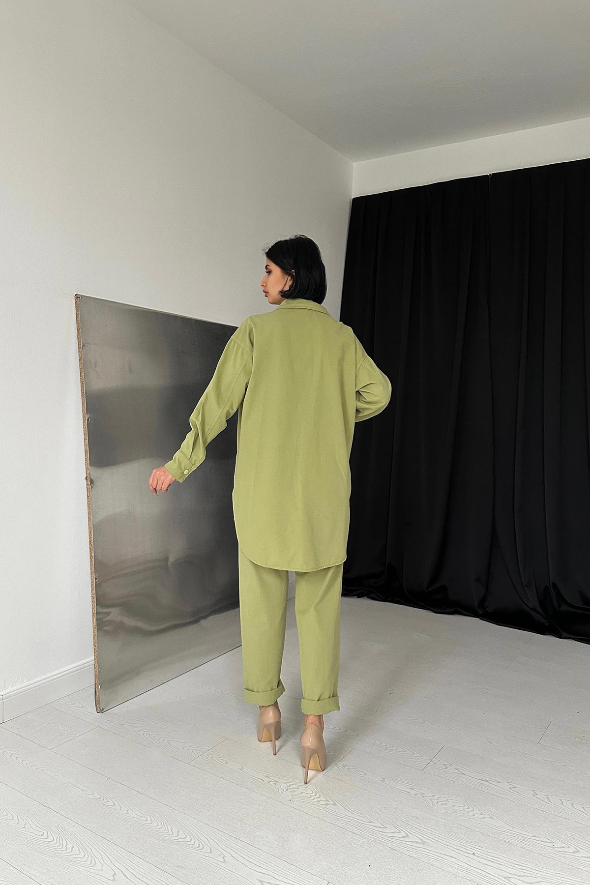 Toptan Yeşil Gömlek Ve Çıtçıtlı Pantolon Takım
