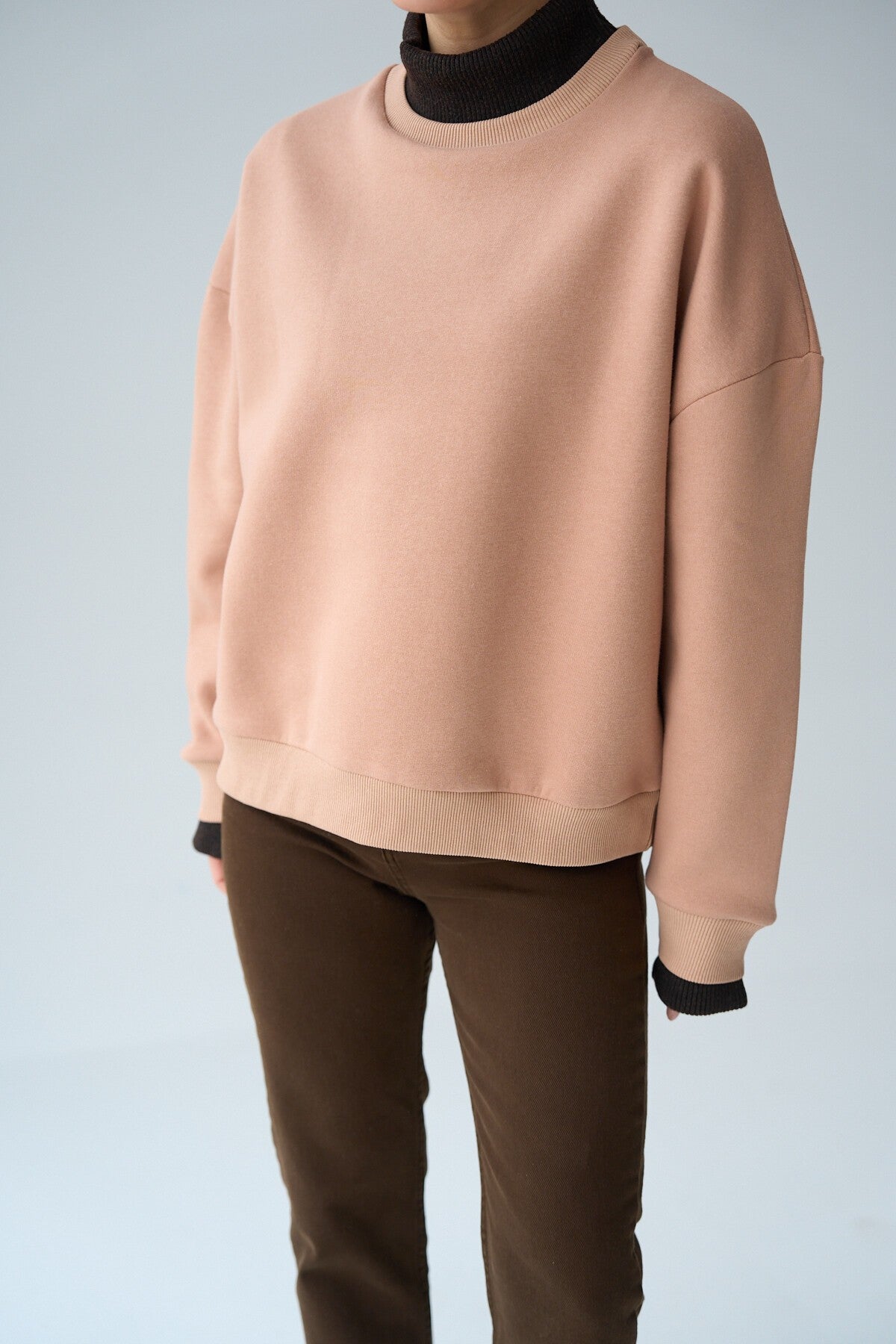 Süt Kahve Triko Parçalı SweatShirt