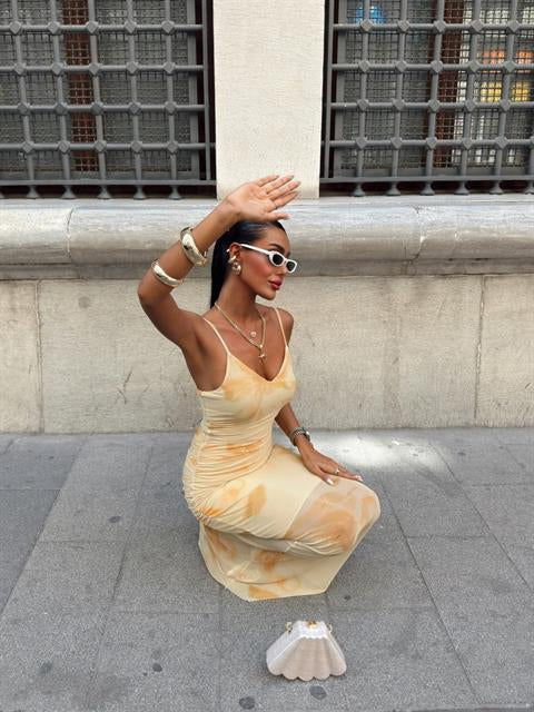 Tül Kumaş Askılı Şık Elbise 2907