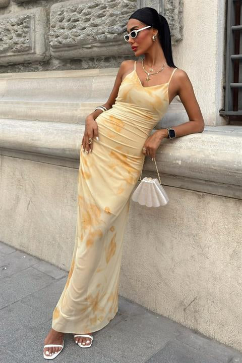 Tül Kumaş Askılı Şık Elbise 2907 SARI L