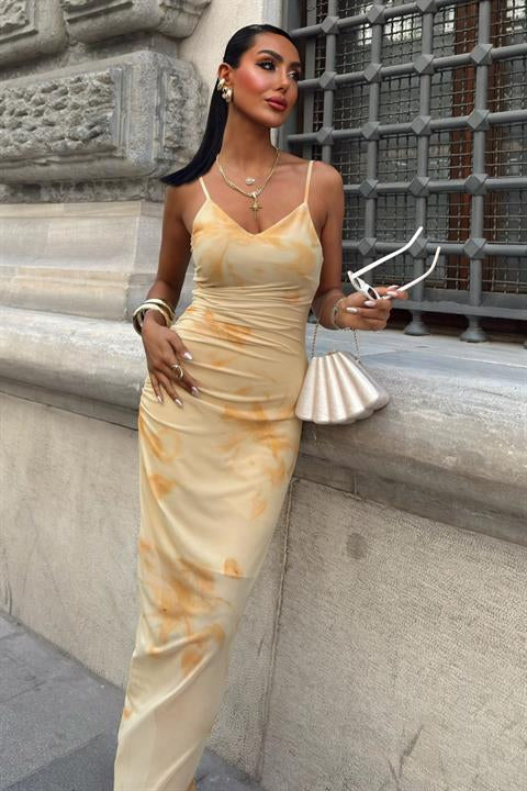 Tül Kumaş Askılı Şık Elbise 2907