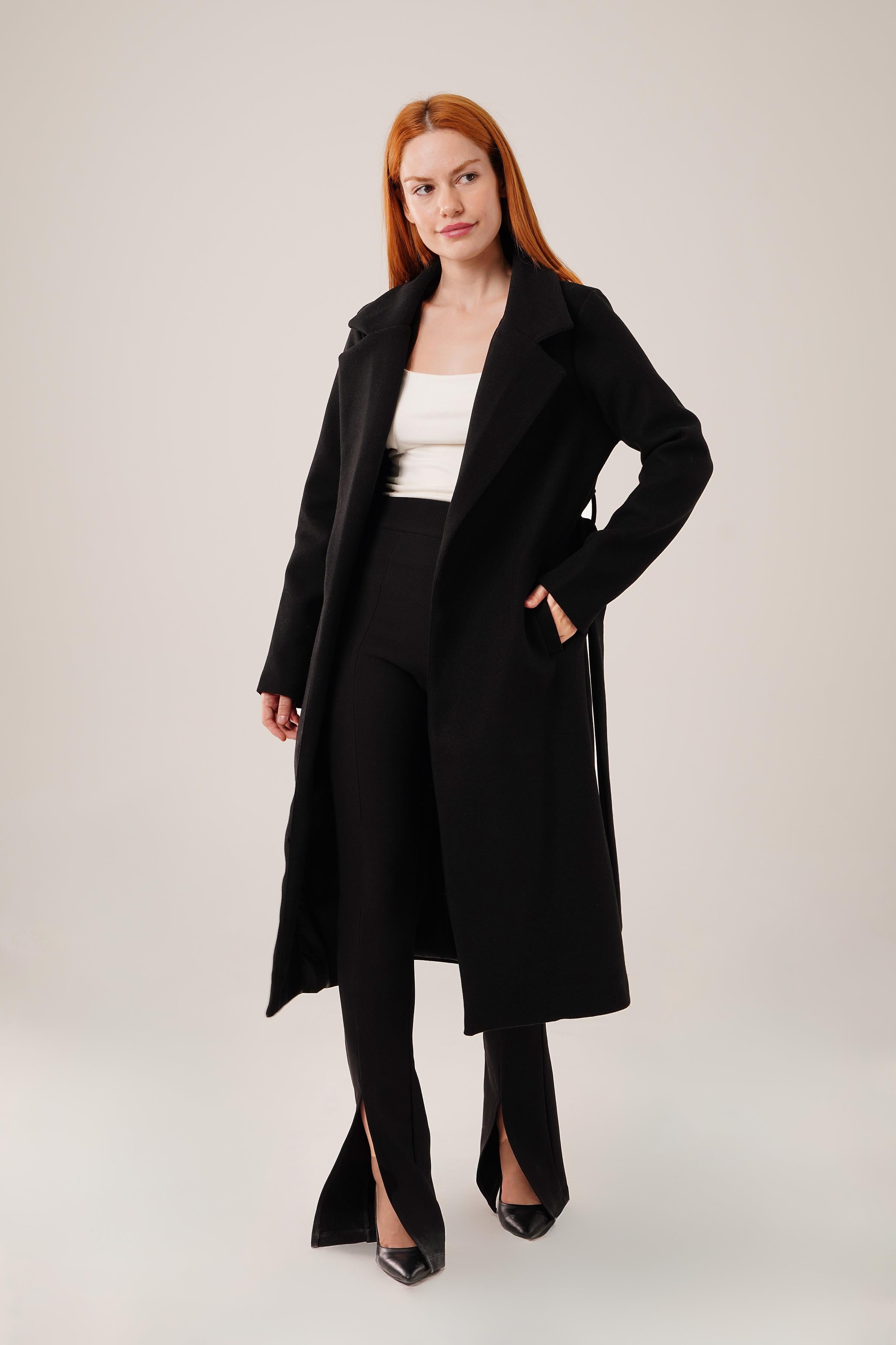 Uzun Astarlı Siyah Kaşe Toptan Kaban