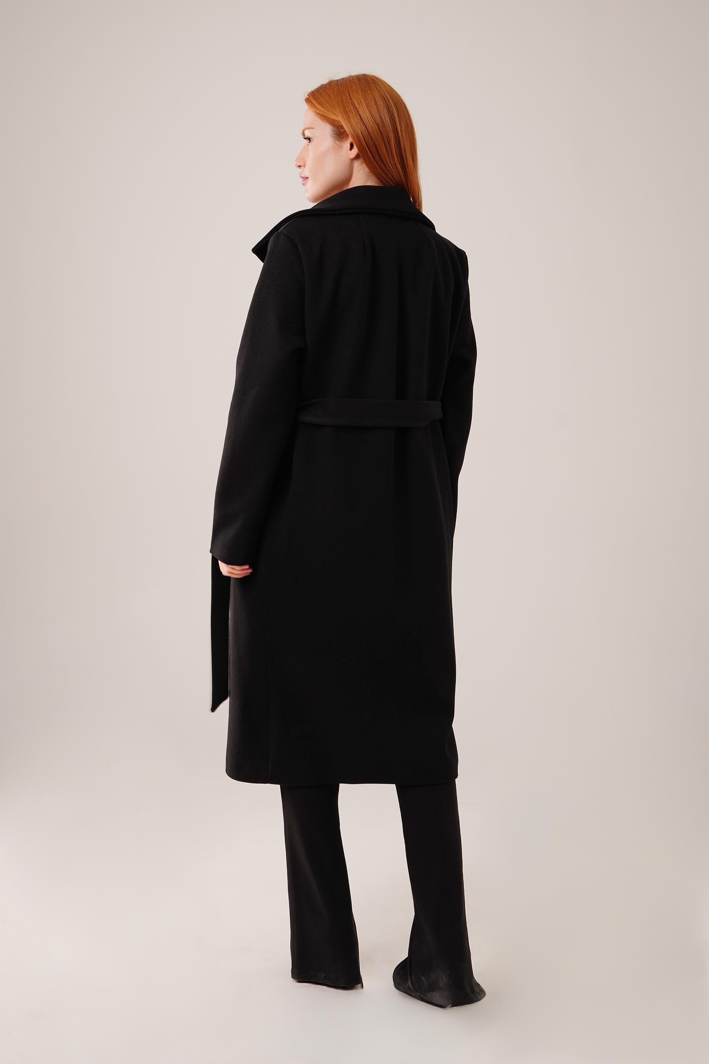 Uzun Astarlı Siyah Kaşe Toptan Kaban