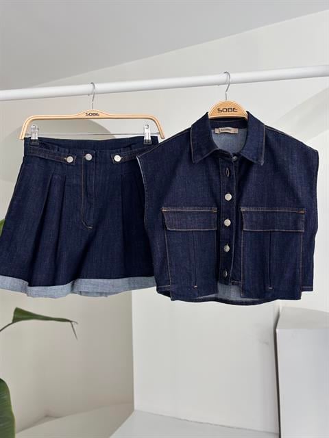 Uzun Cep ve Double Paça Detaylı Denim Takım 10198