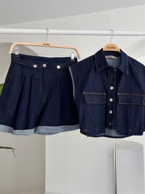 Uzun Cep ve Double Paça Detaylı Denim Takım 10198