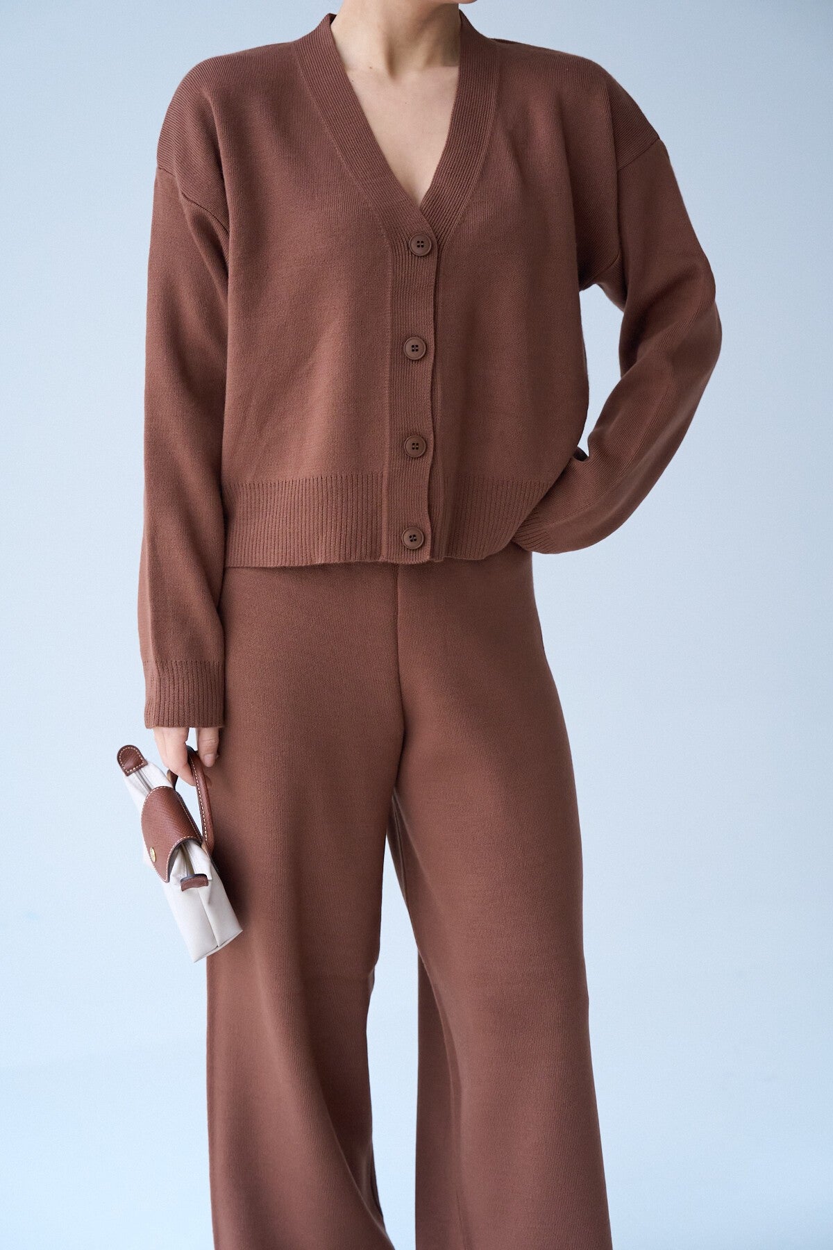 Milk Coffee Long Sleeve Buttoned Cardigan Set