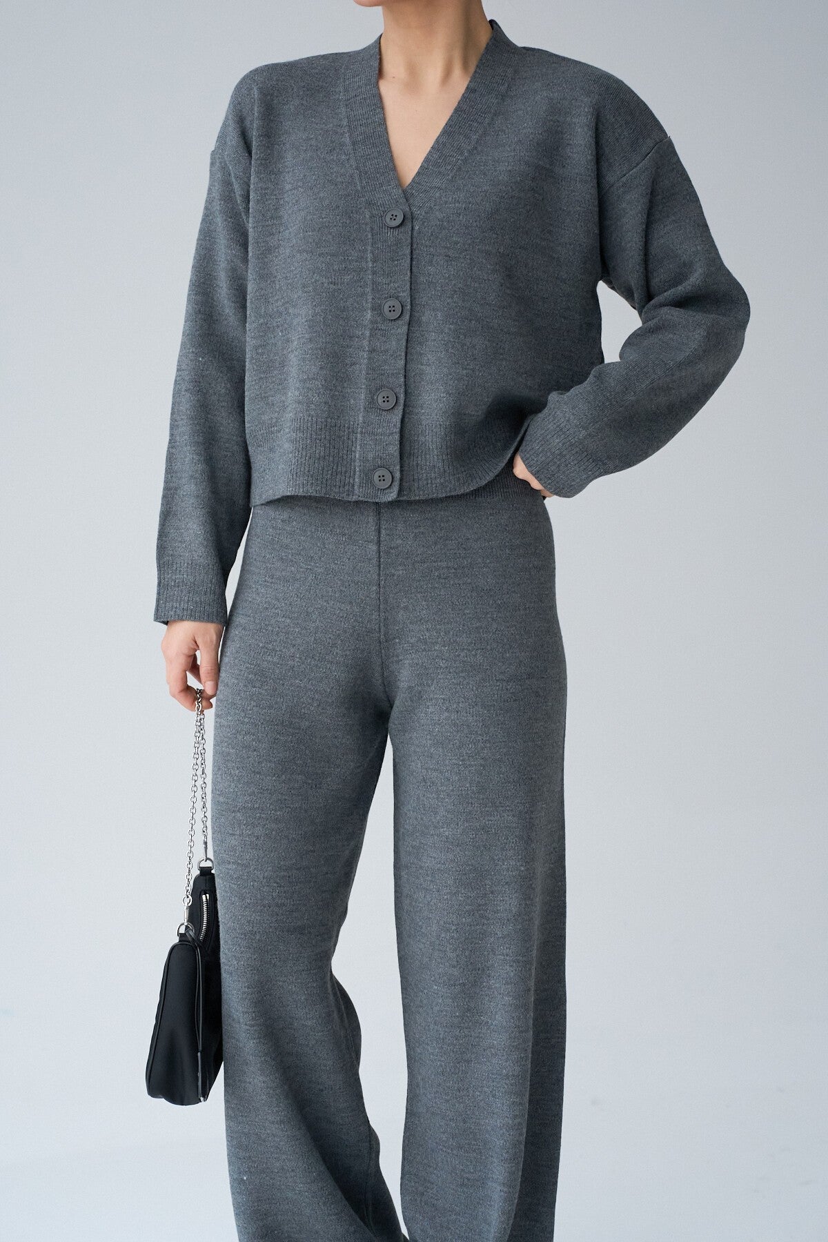 Anthracite Long Sleeve Buttoned Cardigan Set