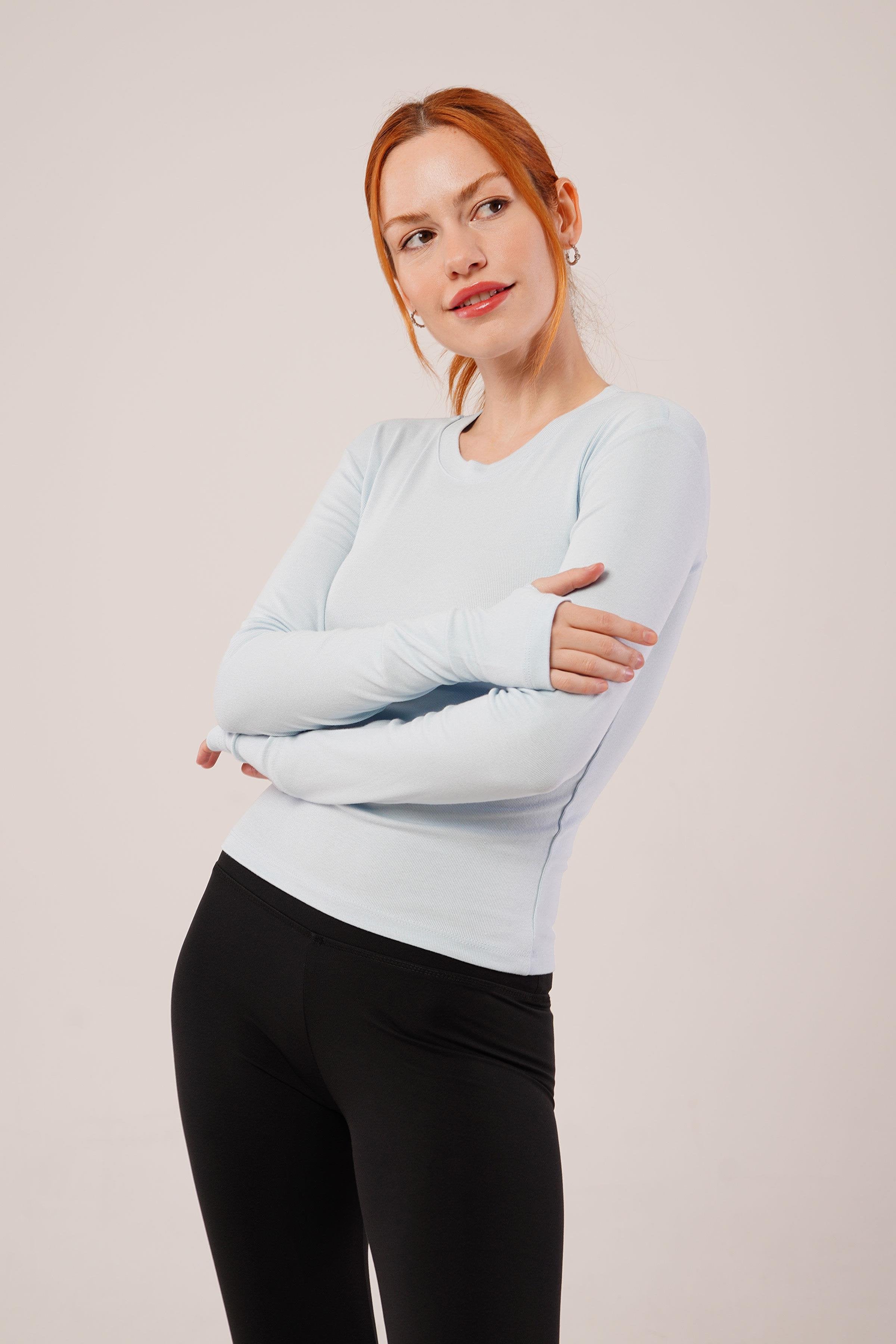 Uzun Kollu Basic Bebe Mavisi Toptan Bluz