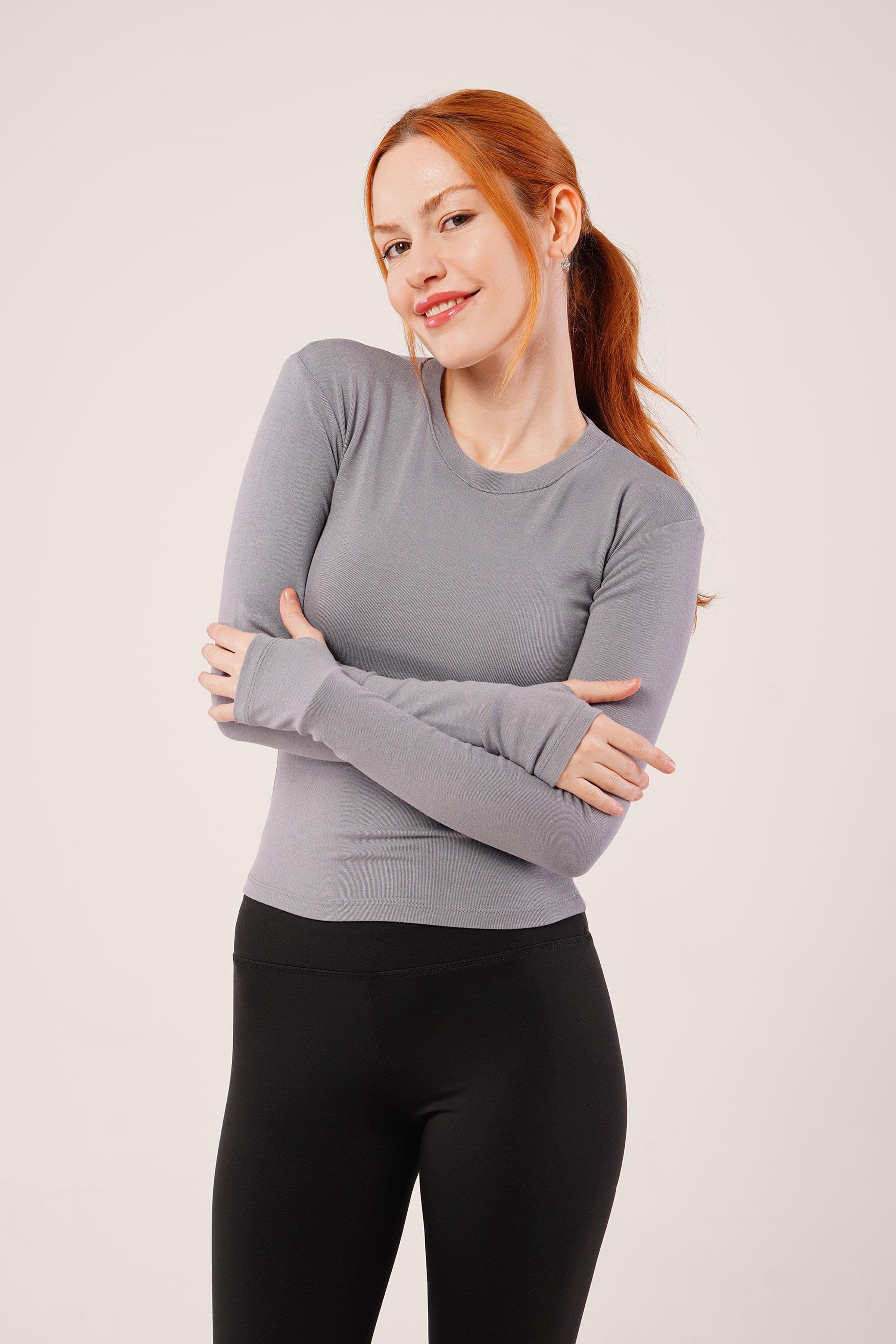 Uzun Kollu Basic Gri Toptan Bluz
