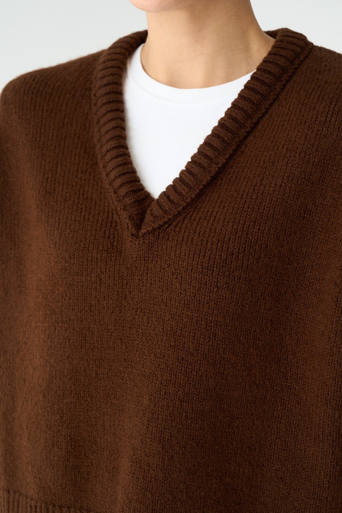 Dark Brown V-Neck Plain Sweater