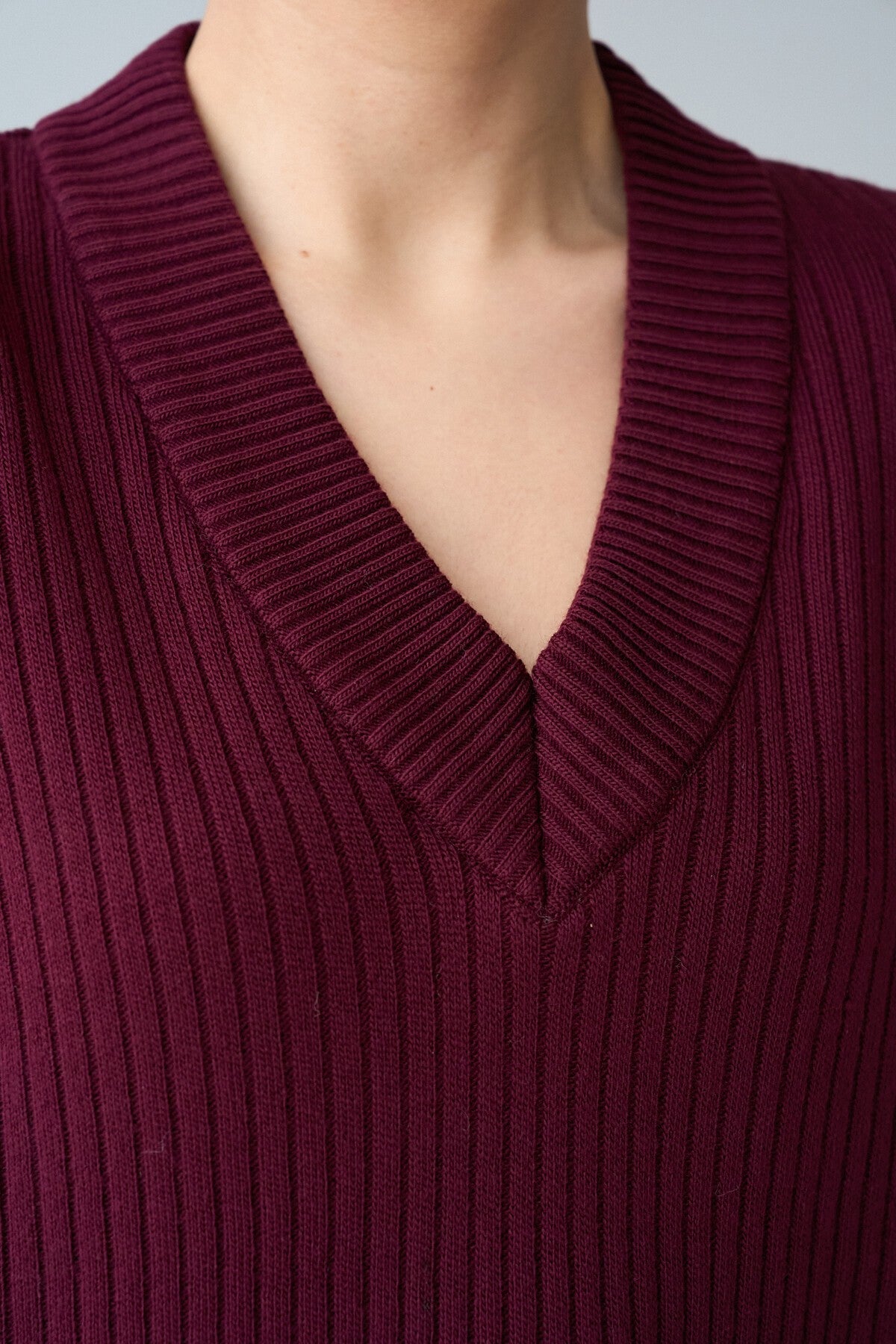 Burgundy V-Neck Sweater Skirt Set