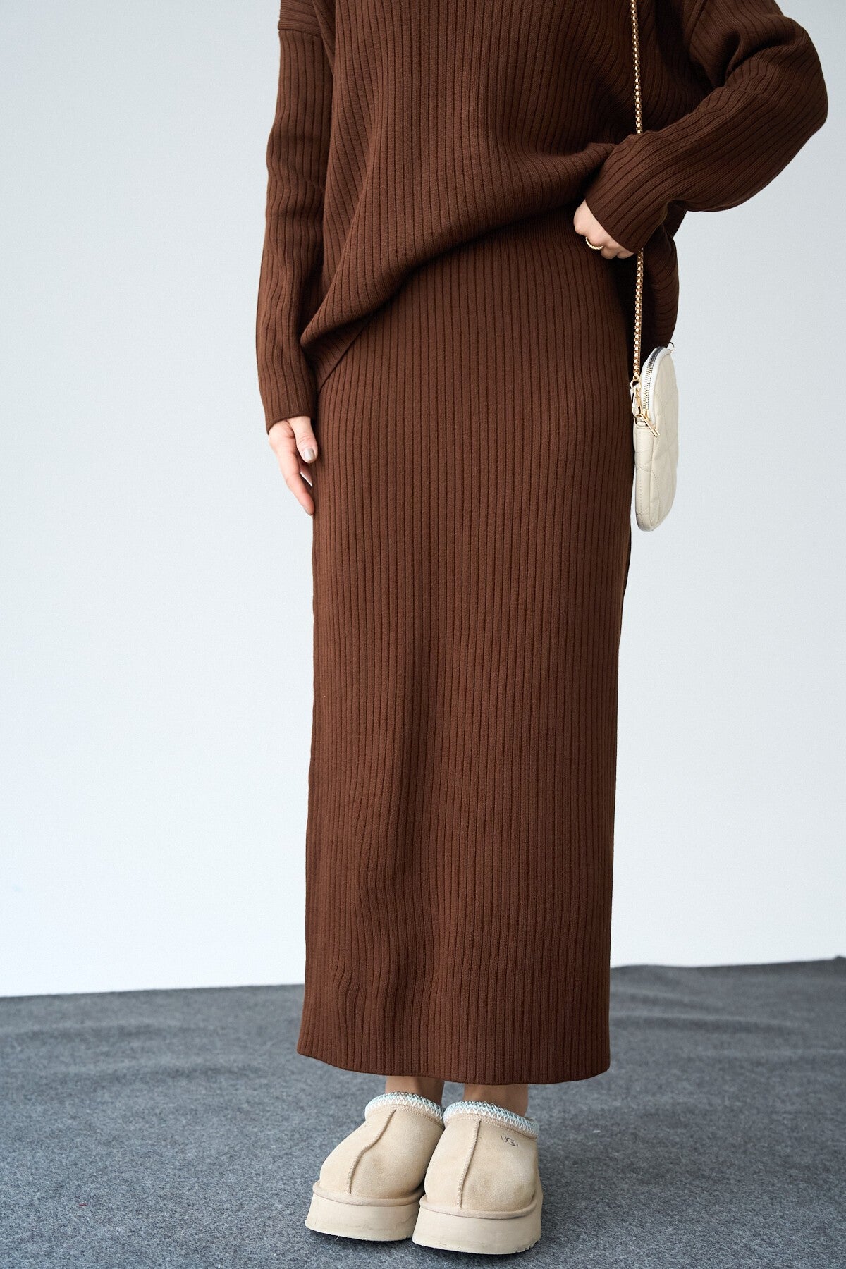 Bitter Coffee V-Neck Sweater Skirt Set