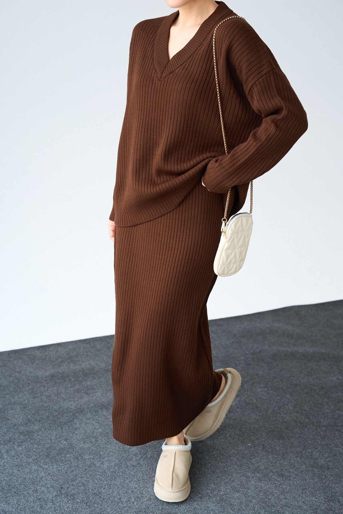Bitter Coffee V-Neck Sweater Skirt Set
