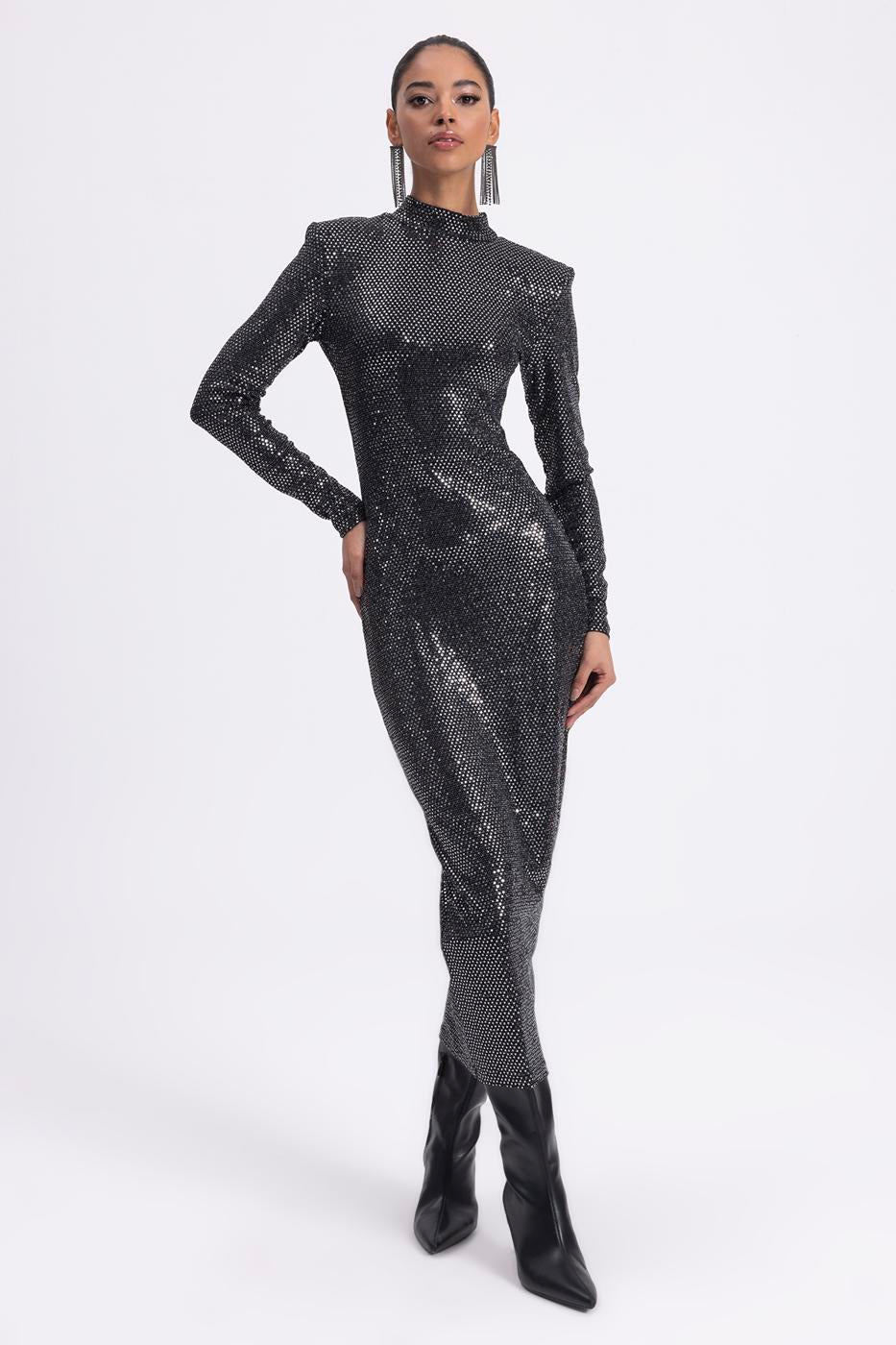 Padded Sequined Midi Pencil Dress