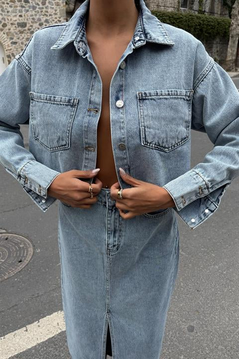 Veronika Yırtmaçlı Denim Takım 9913