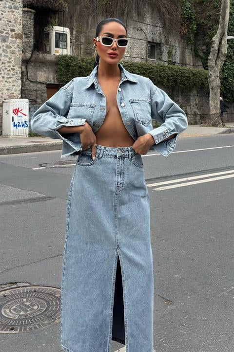 Veronika Yırtmaçlı Denim Takım 9913