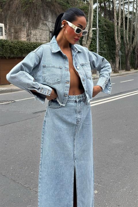 Veronika Yırtmaçlı Denim Takım 9913