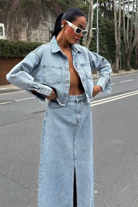 Veronika Yırtmaçlı Denim Takım 9913