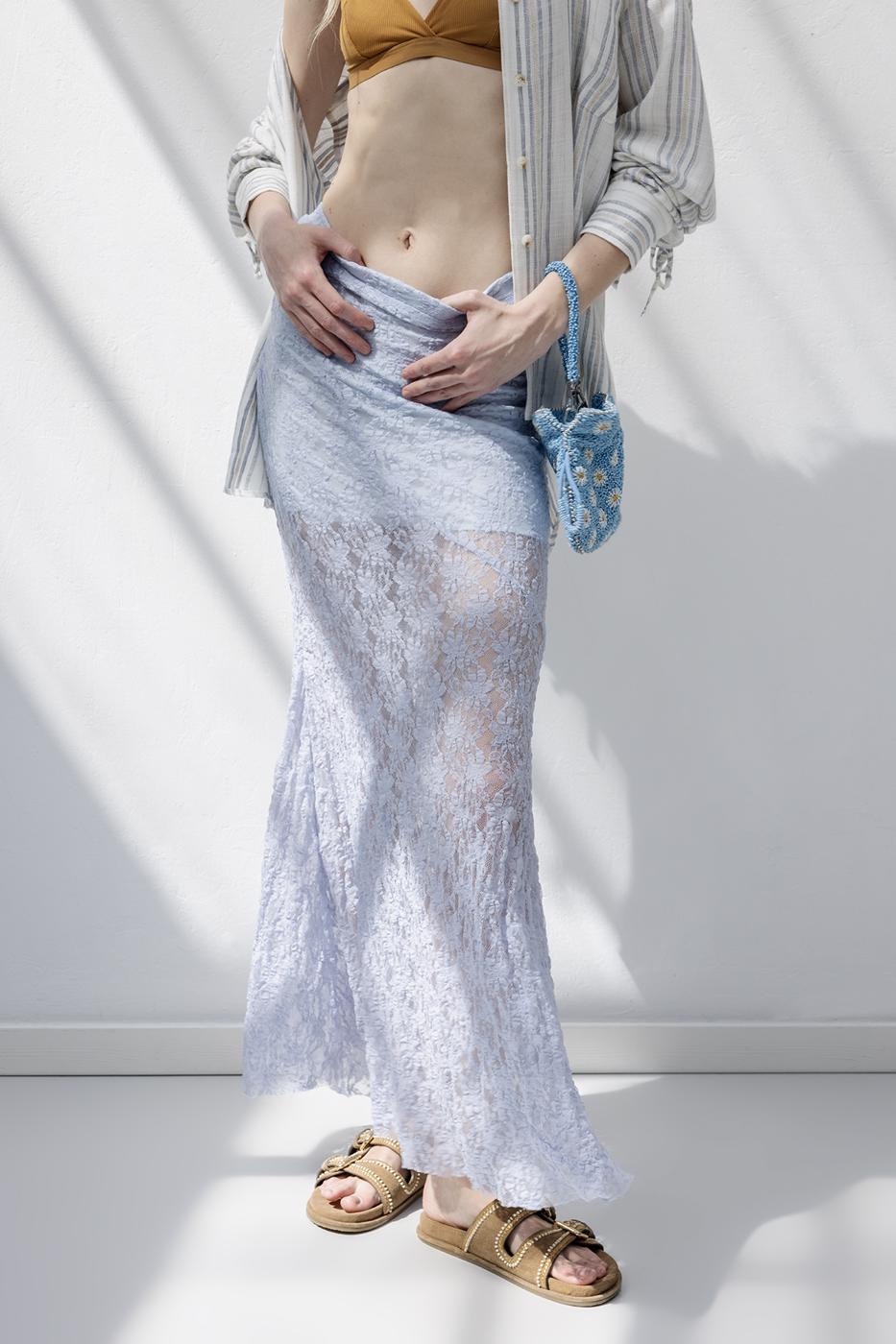 Flounced Lace Midi Skirt