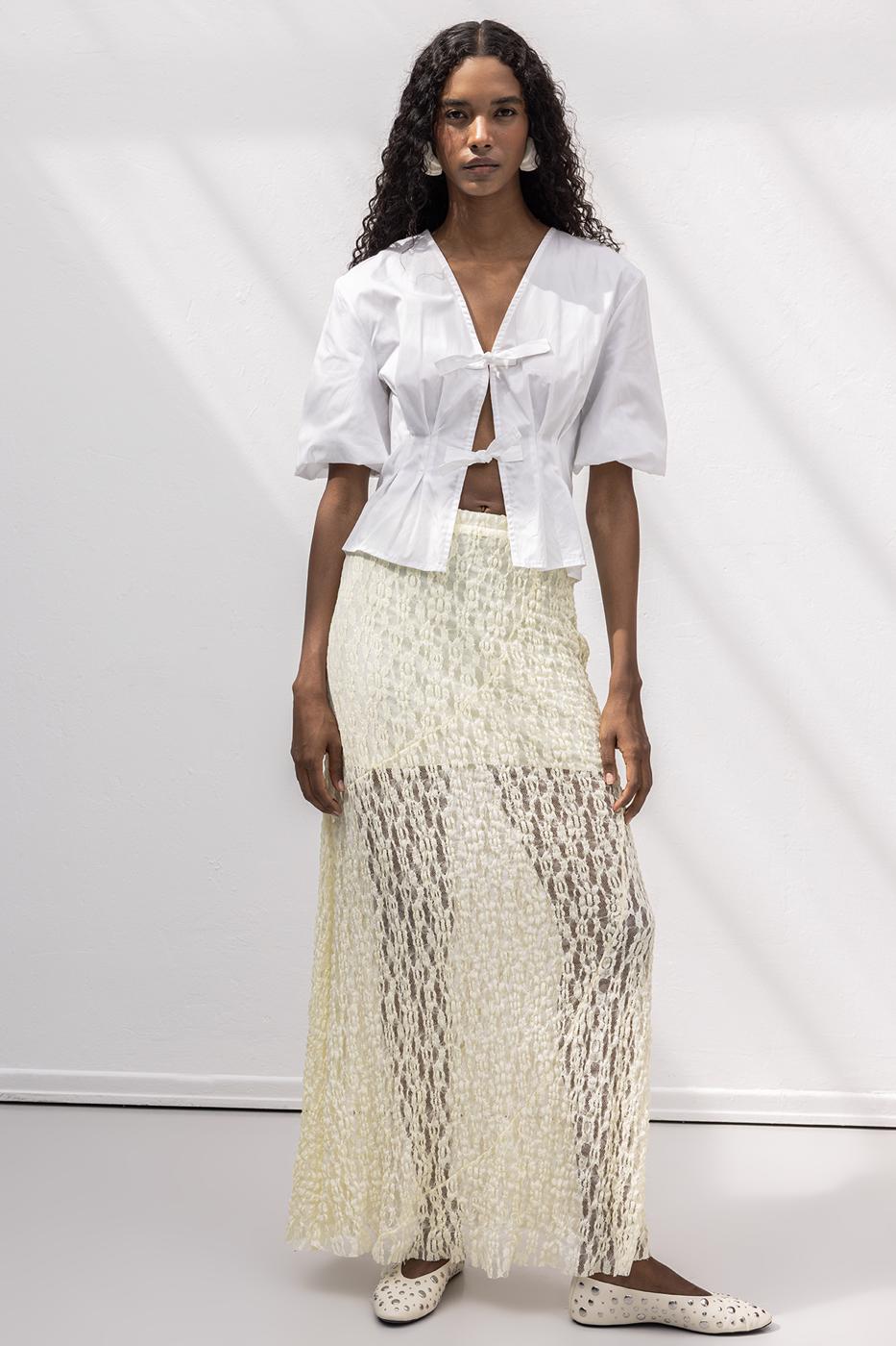 Flounced Lace Midi Skirt