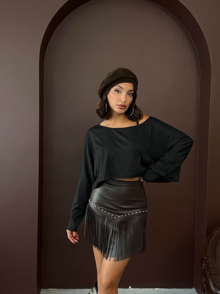 Topshow Western Tarz Püsküllü Mini Deri Toptan Etek
