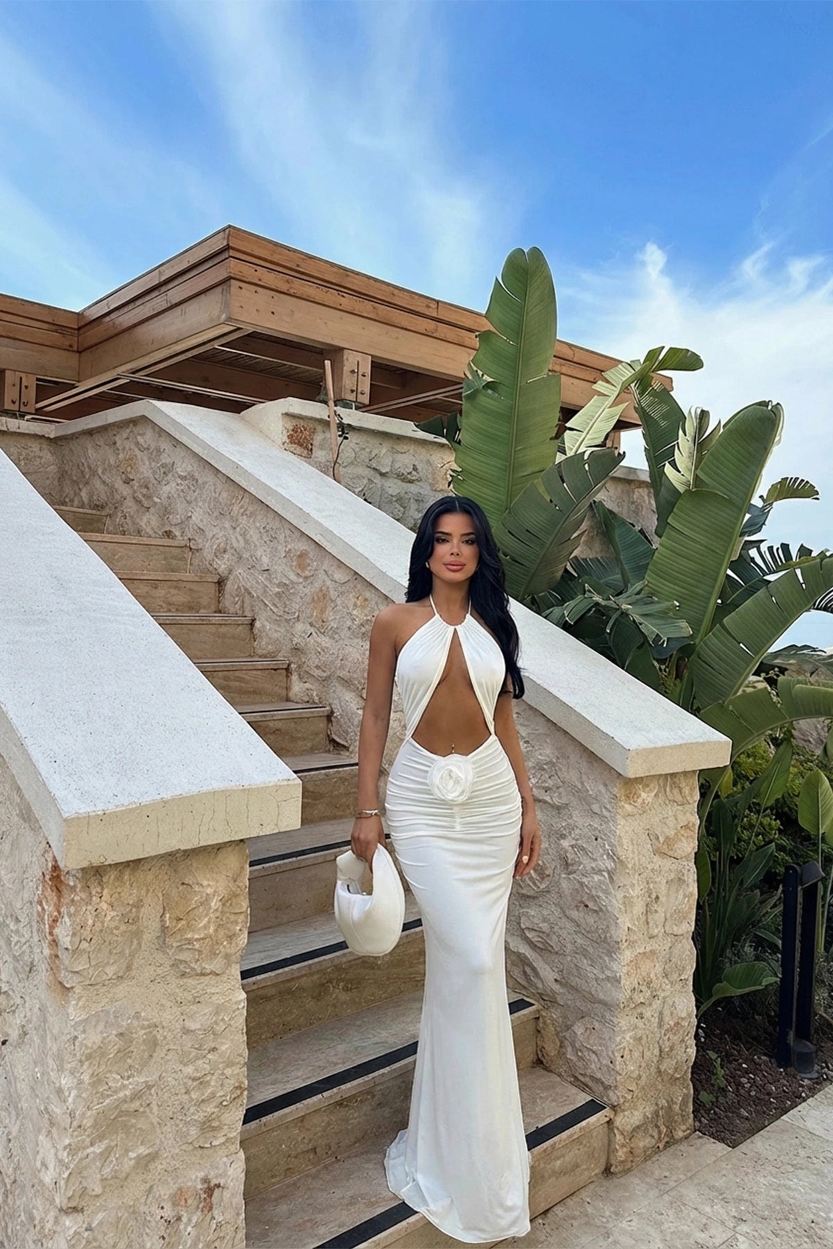 White Back Detail Dress