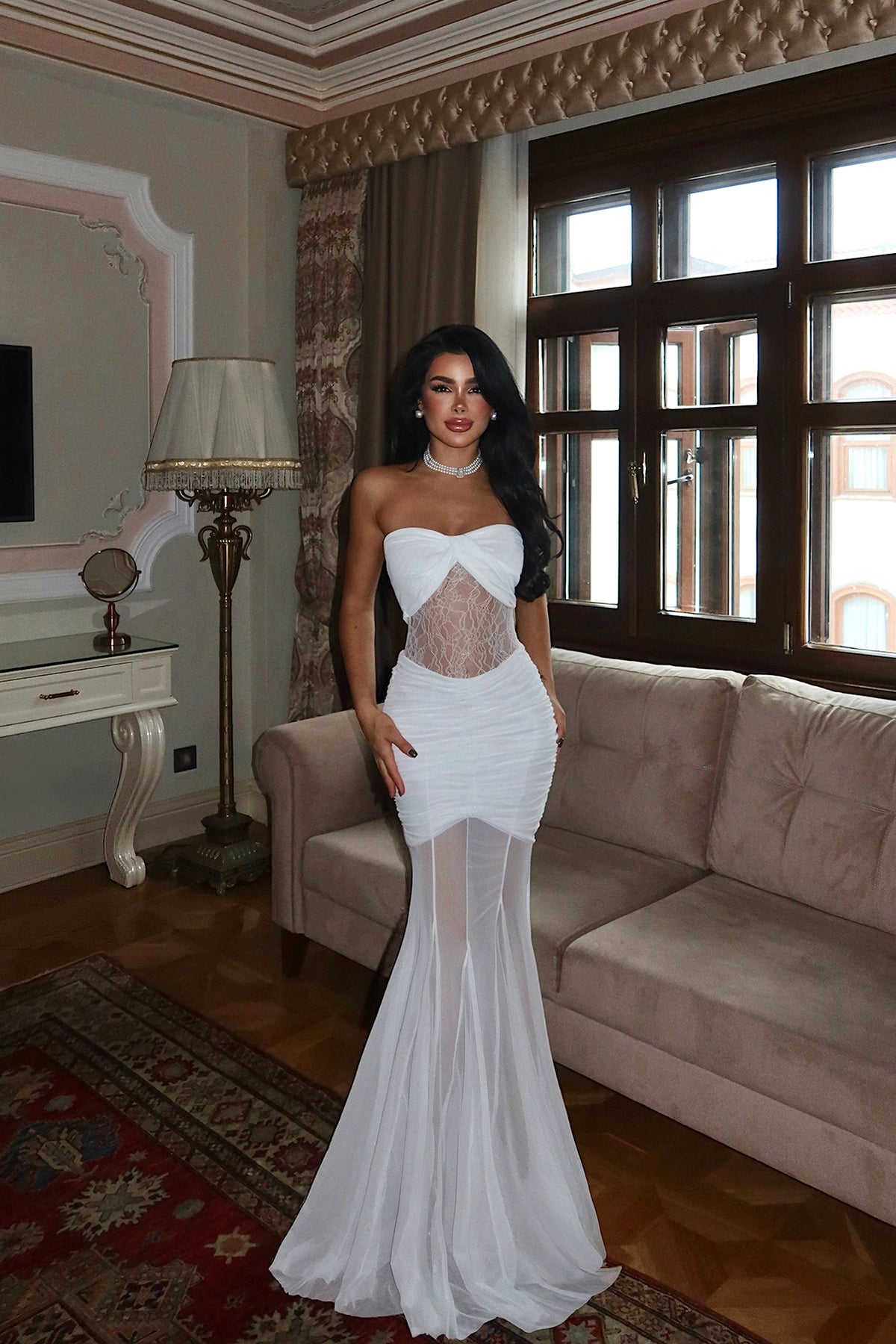 Beyaz Priscilla Dantel Detaylı Elbise