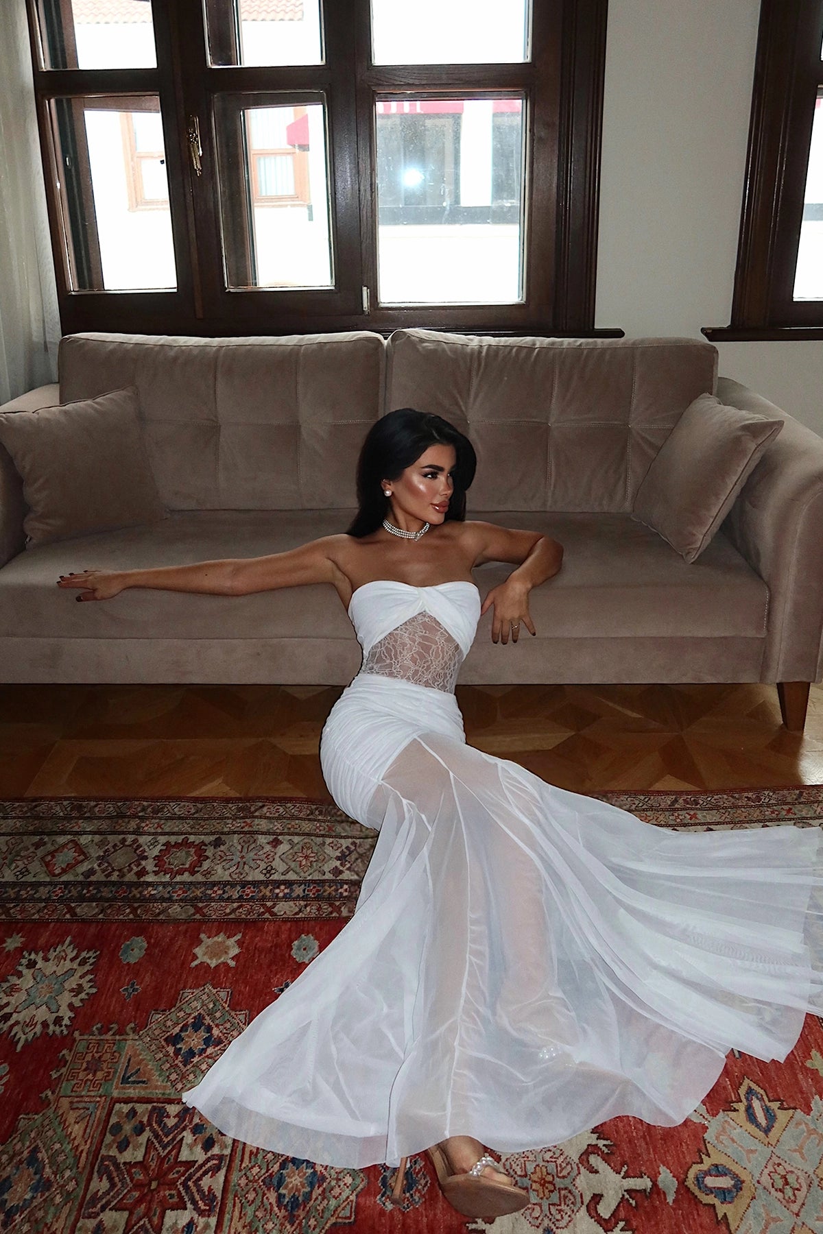Beyaz Priscilla Dantel Detaylı Elbise