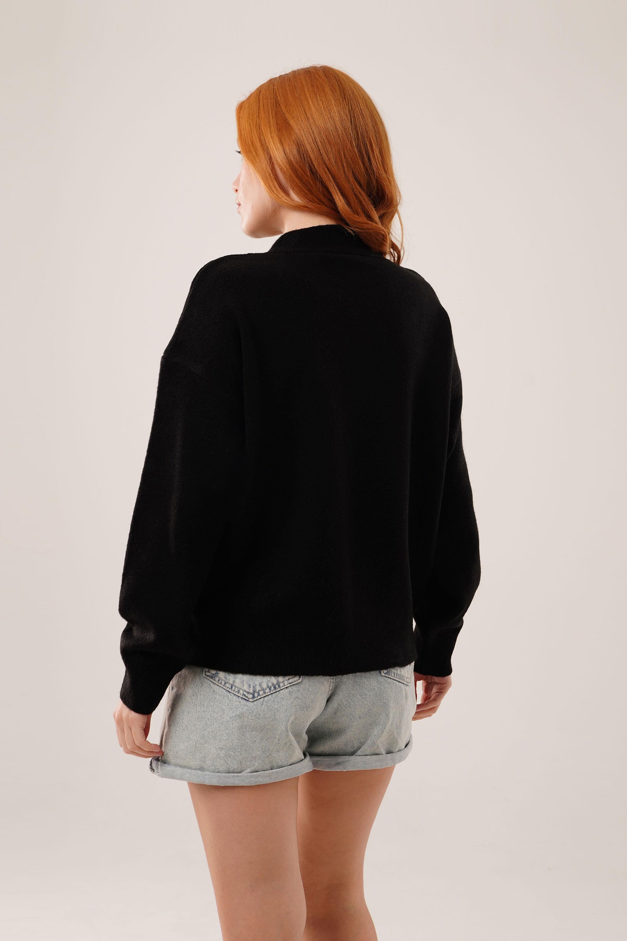 Yaka Ribanalı Basic Toptan Siyah Triko Kazak