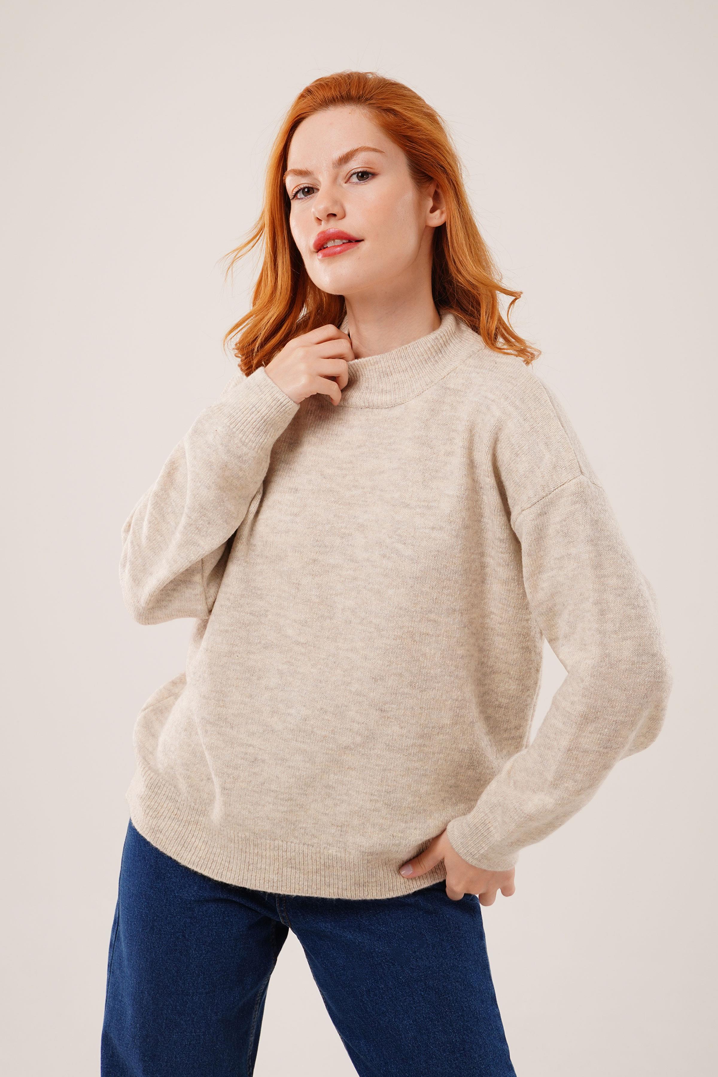 Yaka Ribanalı Basic Toptan Taş Triko Kazak Taş STD