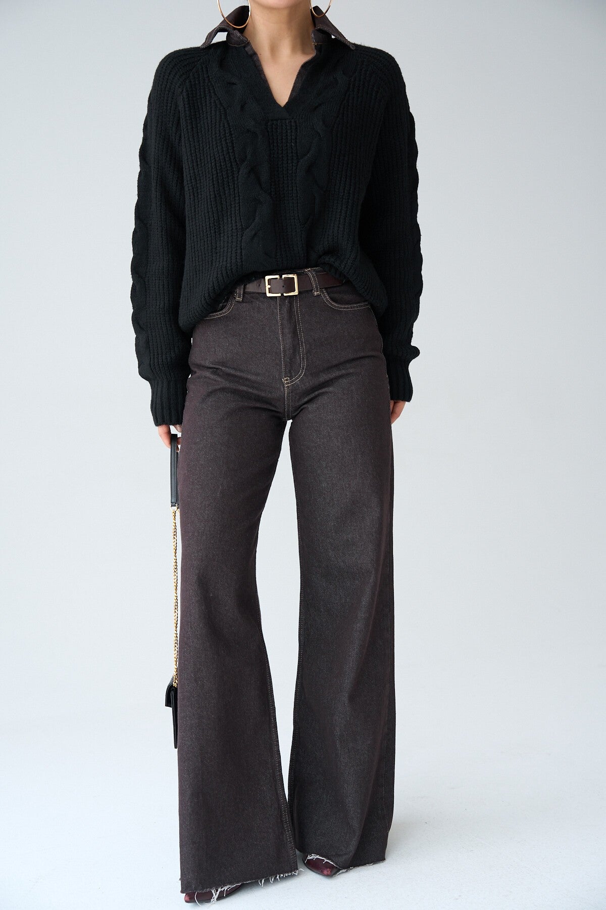 Black-Brown Collar Denim Sweater