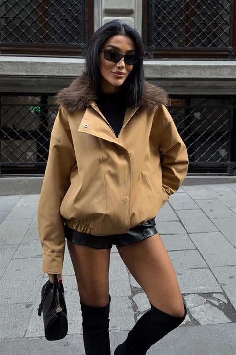 Yakası Kürklü Parka Bomber Ceket 6136
