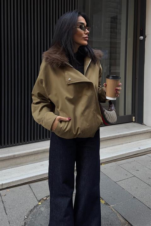 Yakası Kürklü Parka Bomber Ceket 6136