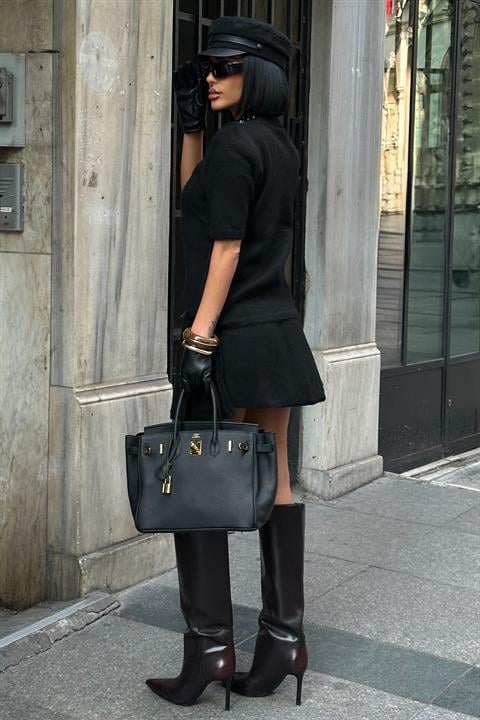 Yakası Taşlı Şardonlu Mini Etekli Takım 10002