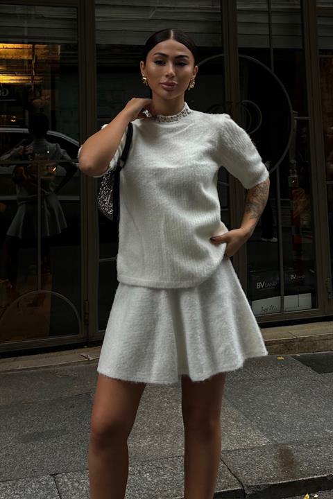 Yakası Taşlı Şardonlu Mini Etekli Takım 10002