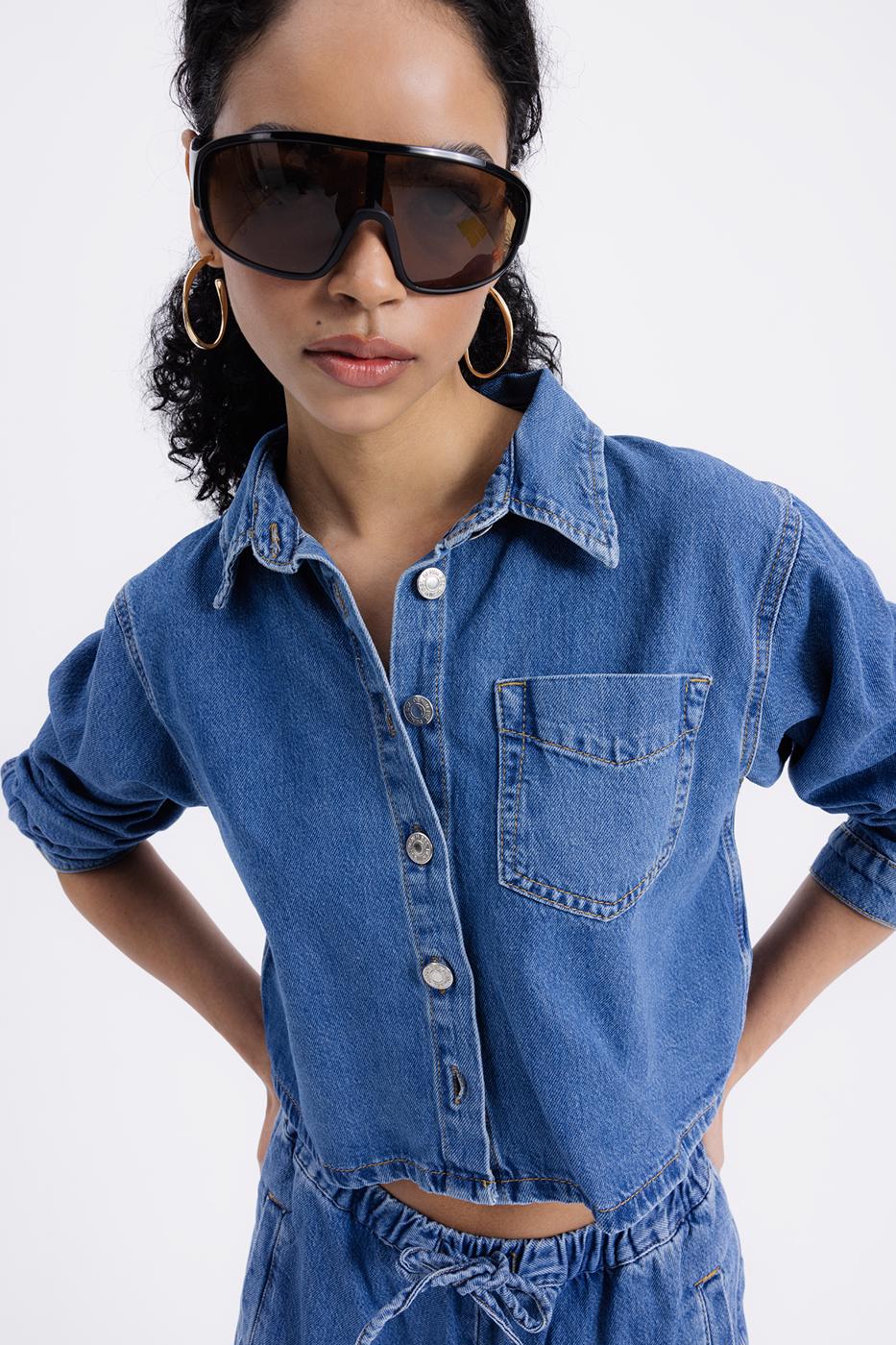 Denim Shirt with Patch Pocket