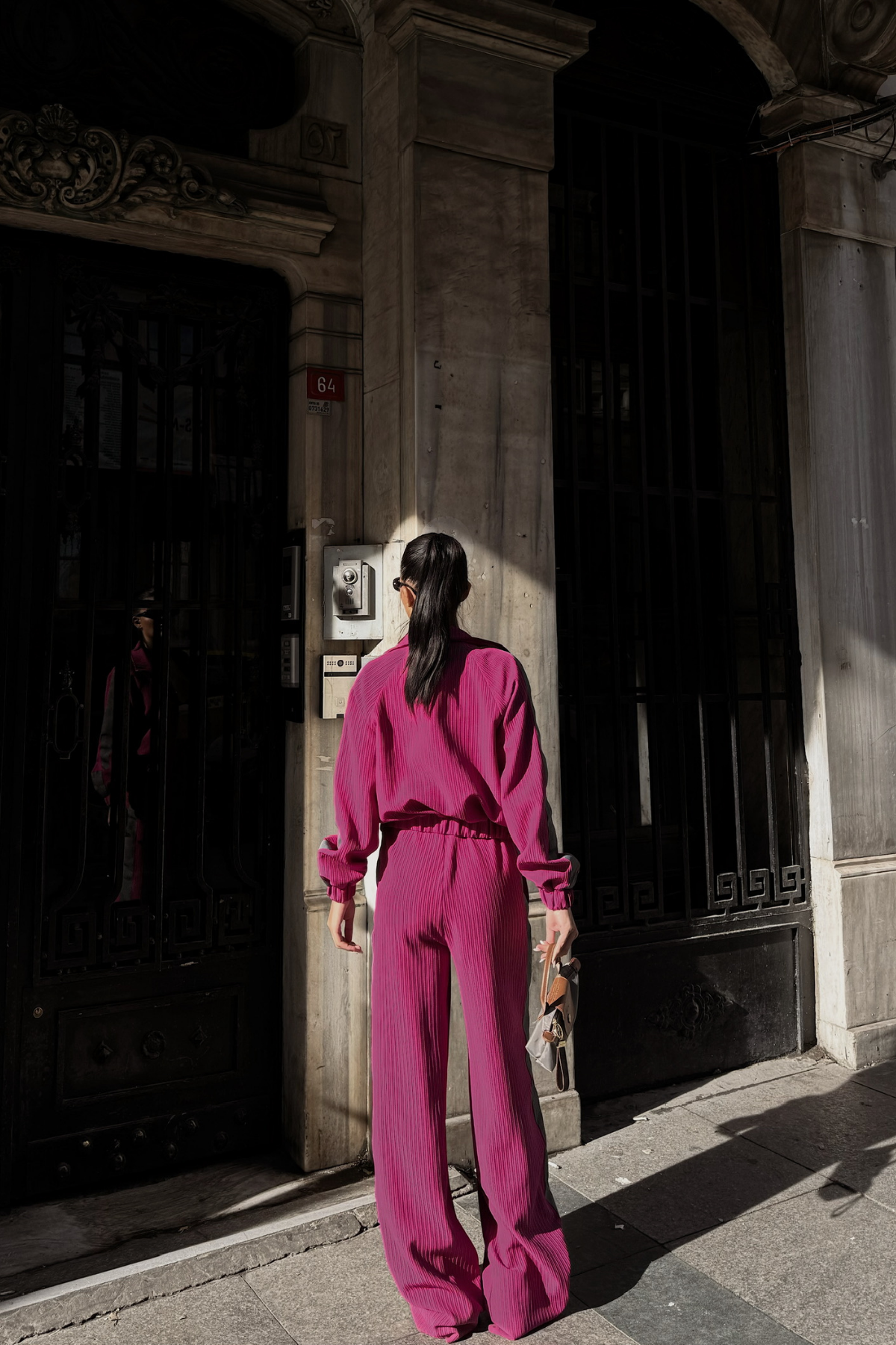 YANLARI ŞERİT DETAYLI OTTOMAN KAPİŞONLU EŞOFMAN TAKIM - Fuşya