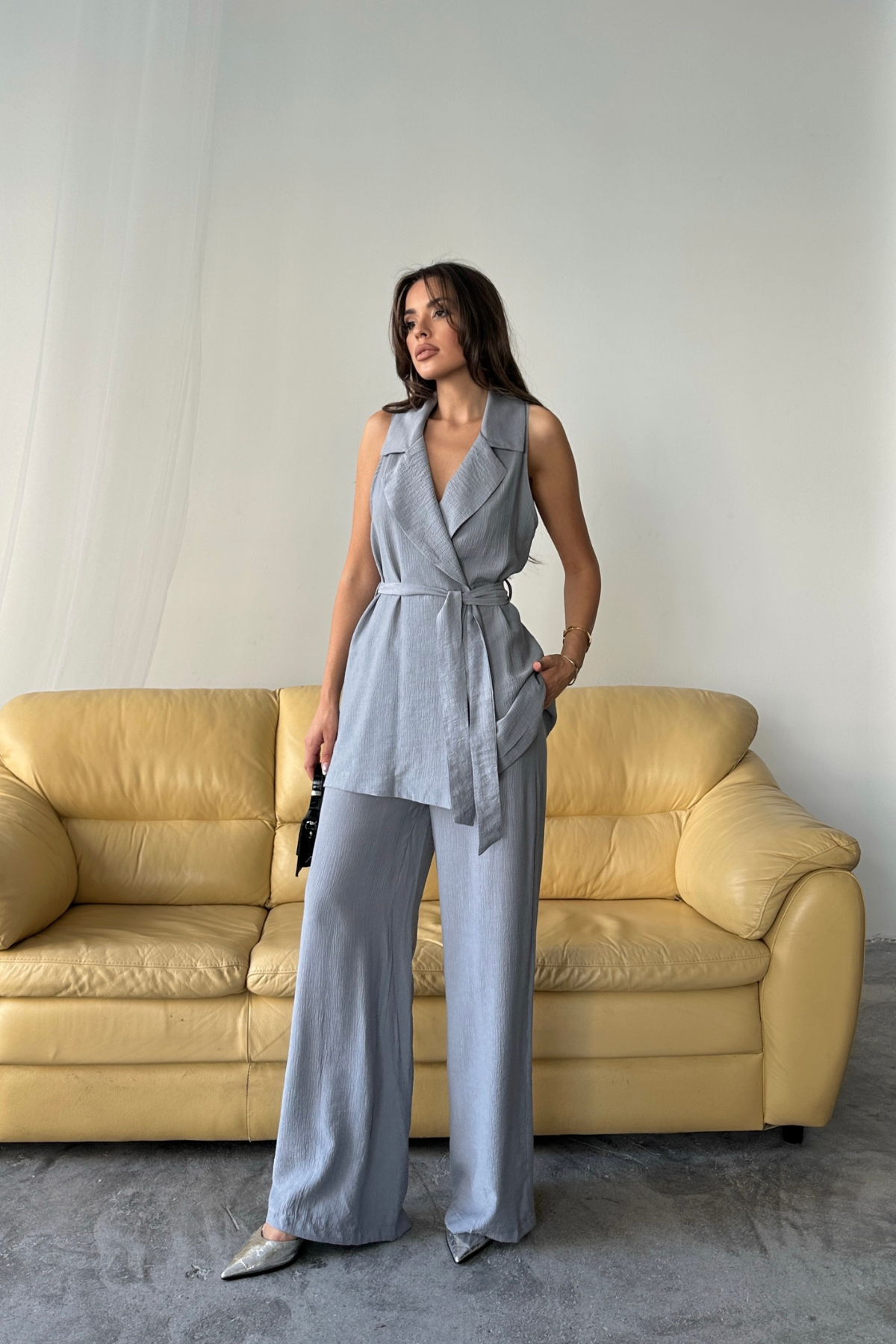 YELEK - PANTOLON TAKIM ÇİLEK KUMAŞ - Gri